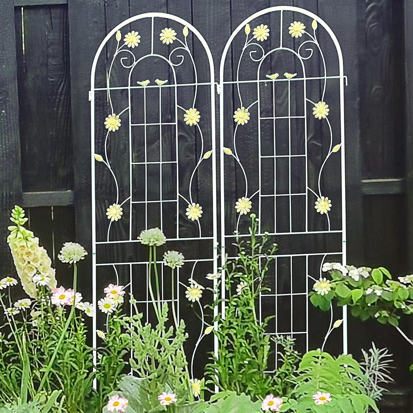 2 Pack Metal Garden Trellis 86.7" H Garden Fence Rustproof Trellis Cream White for Climbing Plants Support Roses Flower Cucumber Outdoor Lawn, Cream White