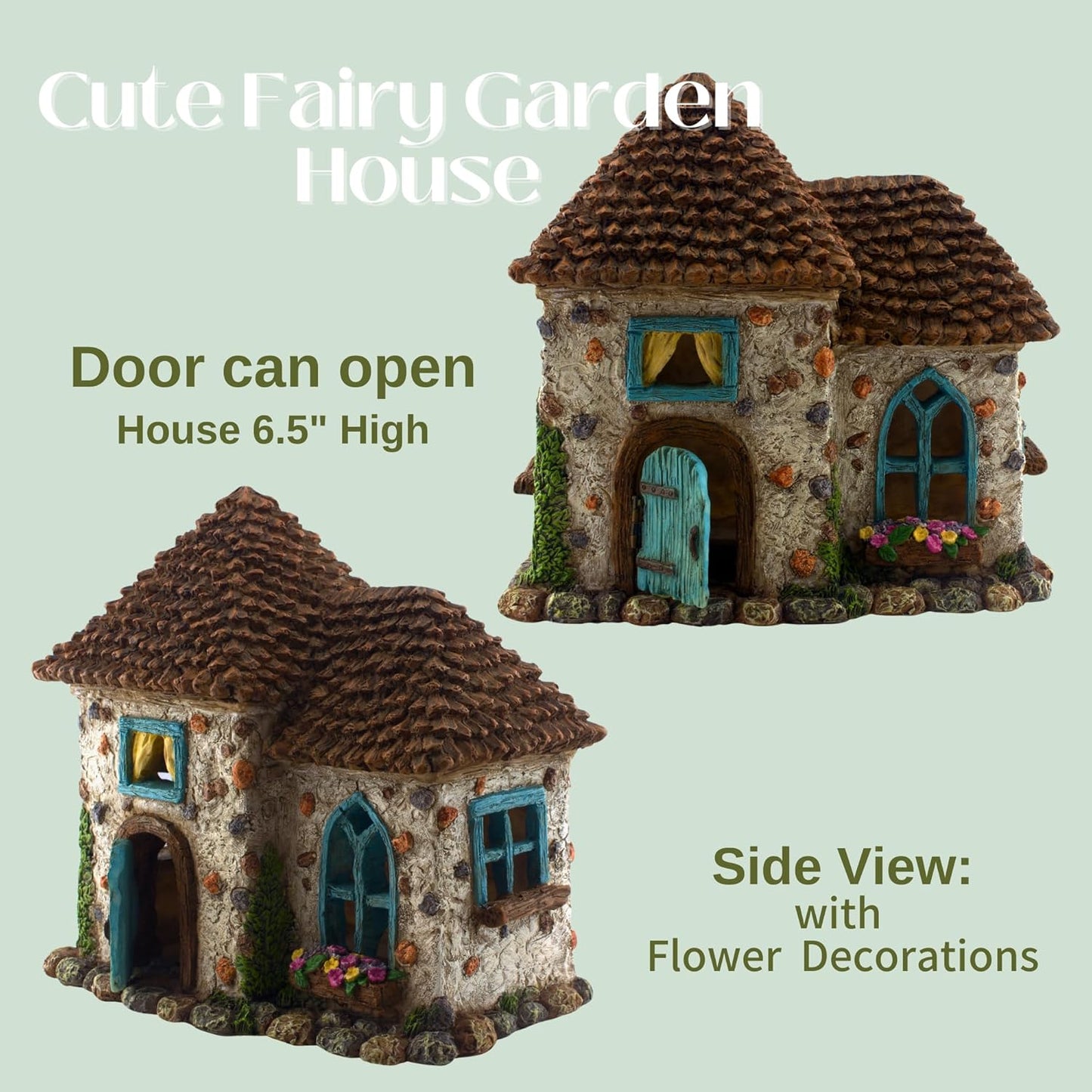 PRETMANNS Fairy House Kit - Fairy Garden Accessories for Outdoor Miniature Village Decor, with Fairies & Sign - House, 6.5' High & Door can Open Wide - 4 Piece Supplies
