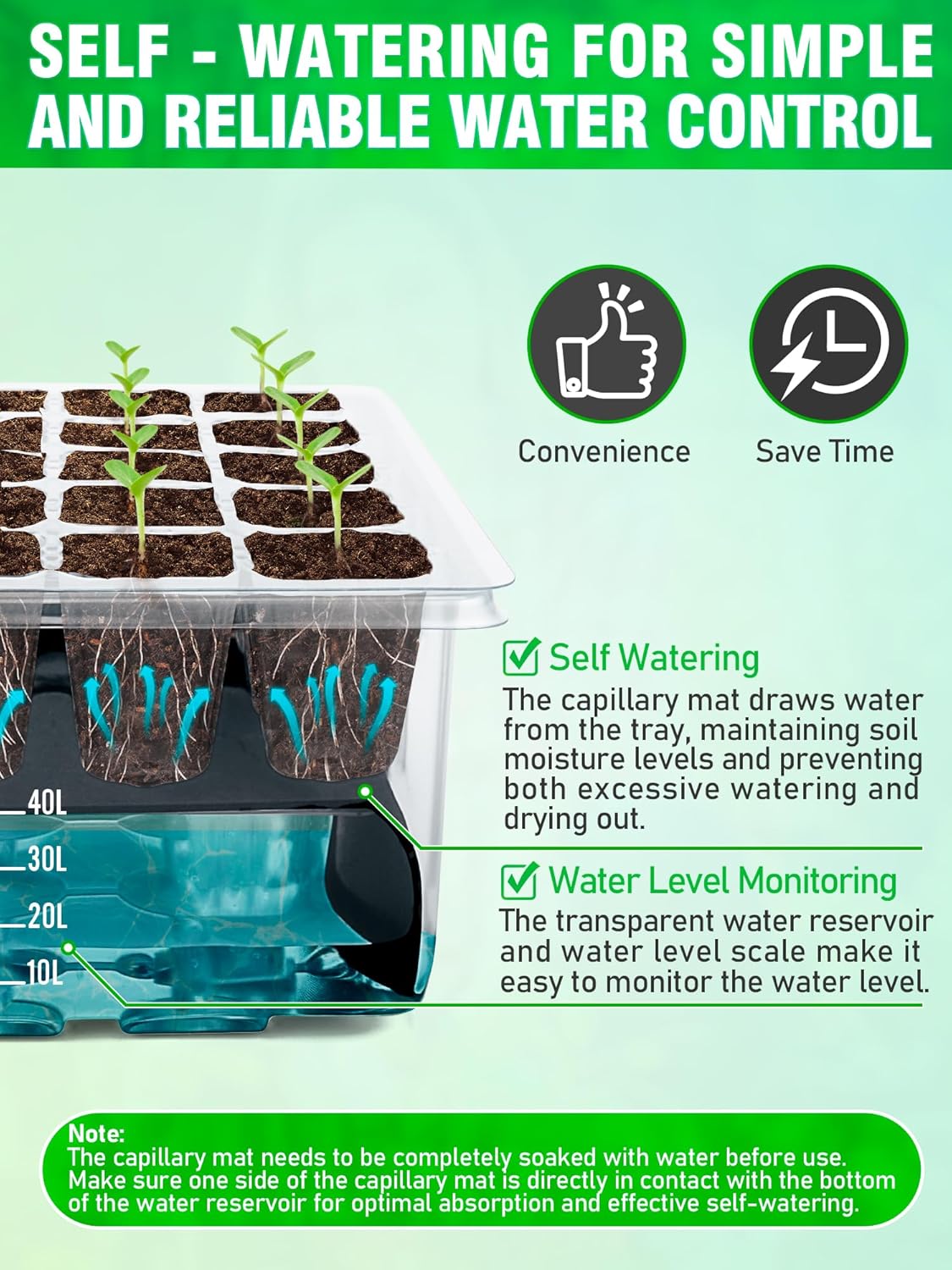 Self-Watering Seed Starter Tray with Grow Light and Heat Mat, 80-Cell Plant Starter Trays Seed Starter Kit, Seed Starter Tray for Seed Starting, Plant Germination & Seedling Growing, 2 Pack