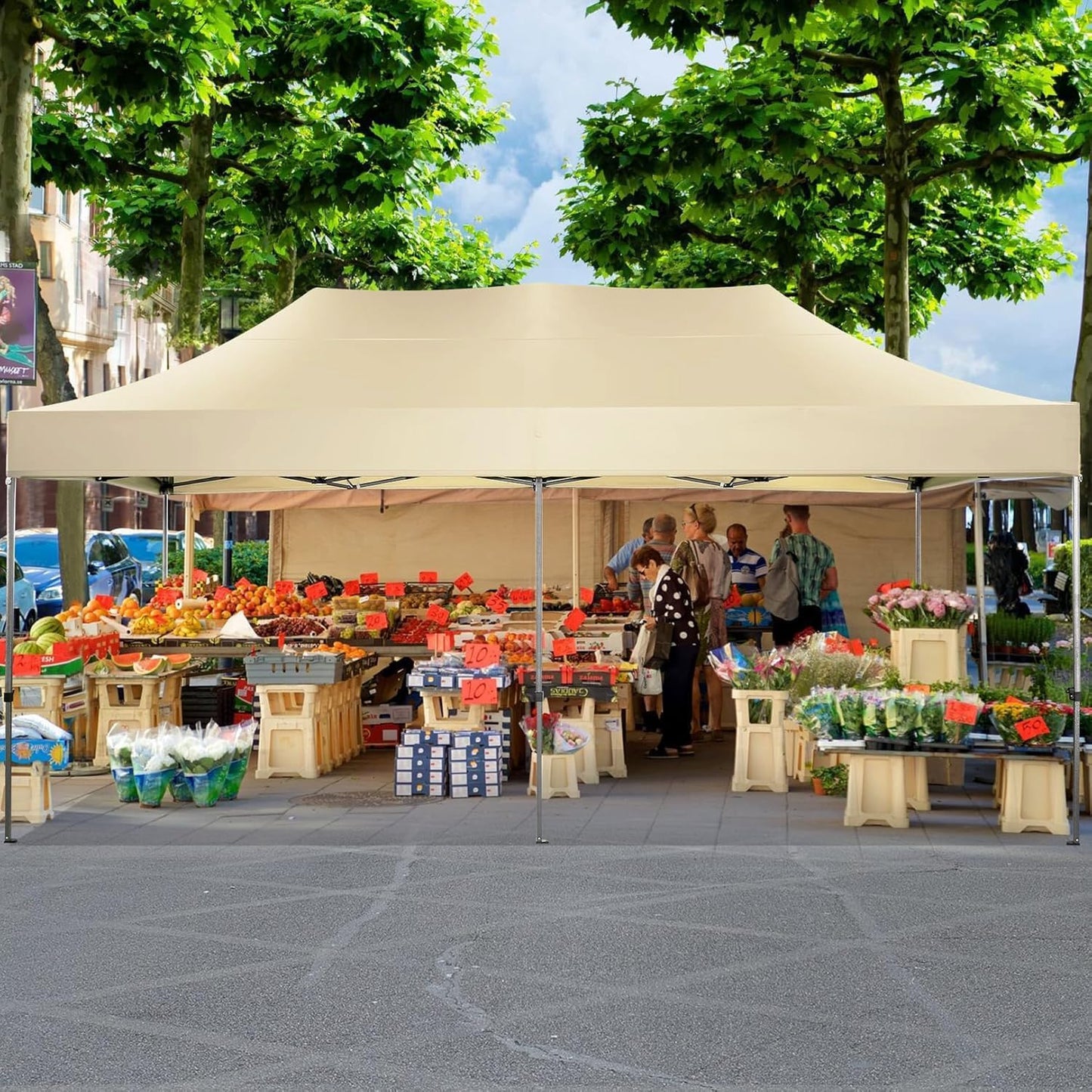 COBIZI 10x20 Pop up Canopy Tent Heavy Duty Without Sidewalls, Easy Set-up Commercial Outdoor Party Canopy, 100% Waterproof Wedding Gazebo, 3 Height Adjustable with Wheeled Bag, Khaki