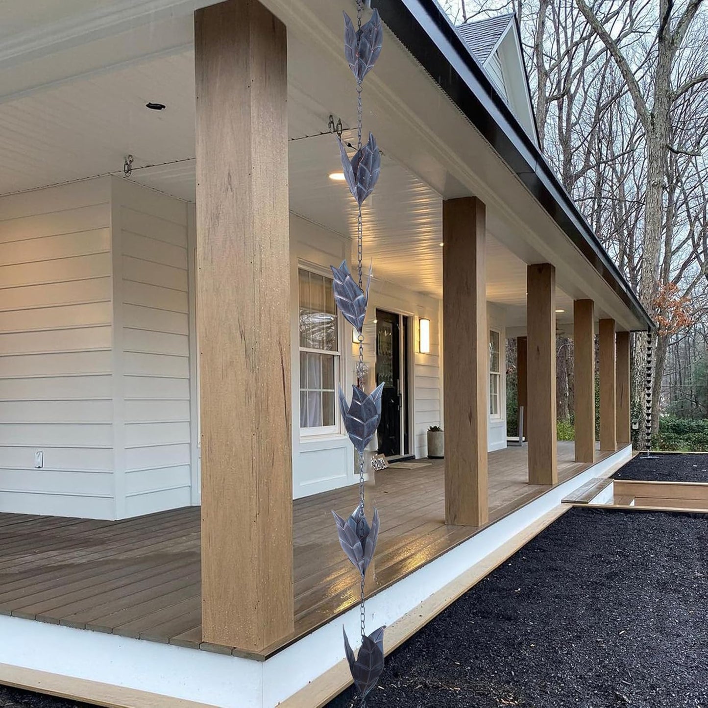 Rain Chain Decoration 8.5 FT., Rain Catcher Chain Gutter Downspout 102'' for House Eaves, Garden & Home, Leaf Shape Rain Chains