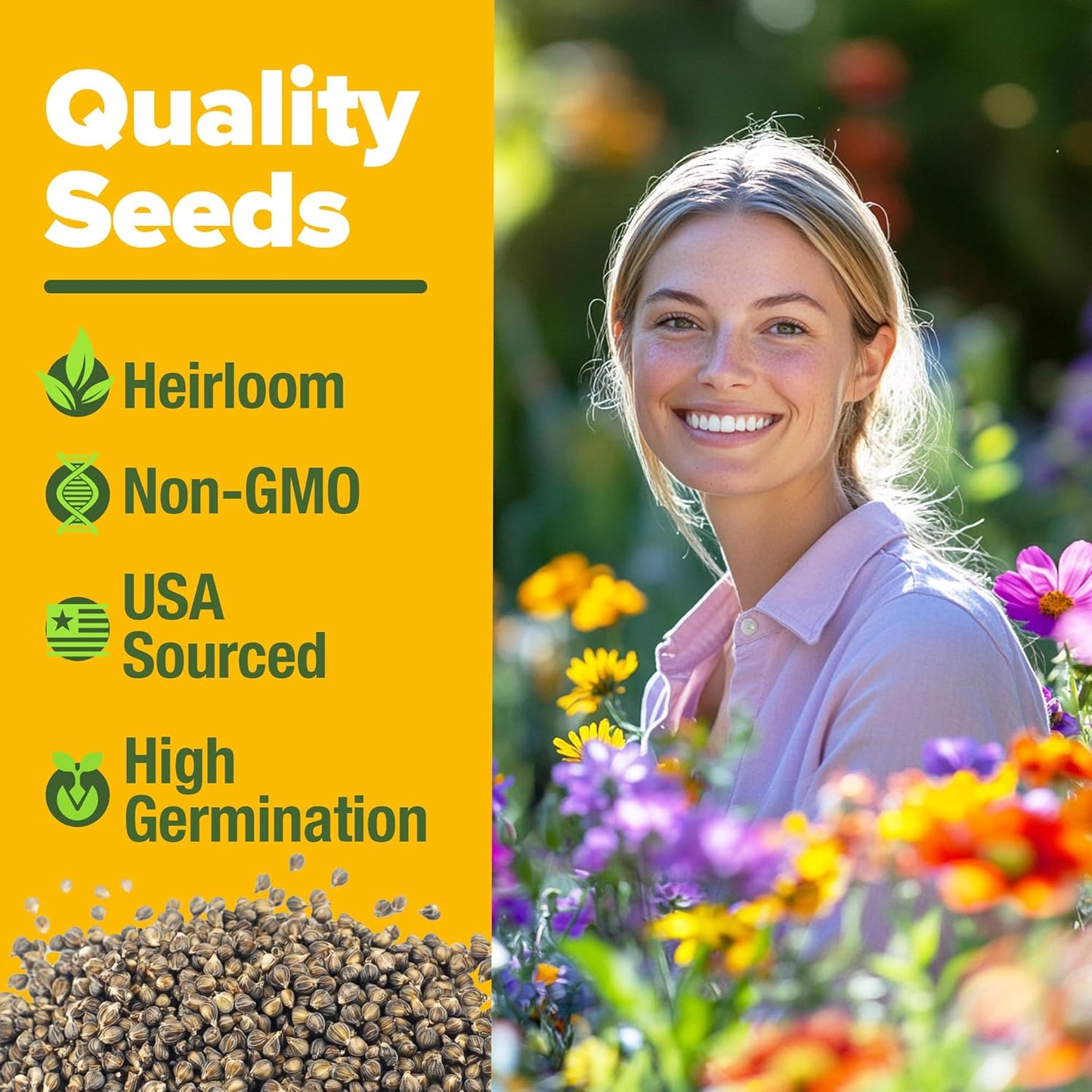 HOME GROWN 𝗨𝗦𝗔 𝗣𝗥𝗘𝗠𝗜𝗨𝗠 Wildflower Seeds Mix - 49,100+ (2oz) Bulk Mix, 21 Varieties Wild Flower - Bee and Butterfly Garden Pack - Native Annual Flowers for Planting for Your Garden