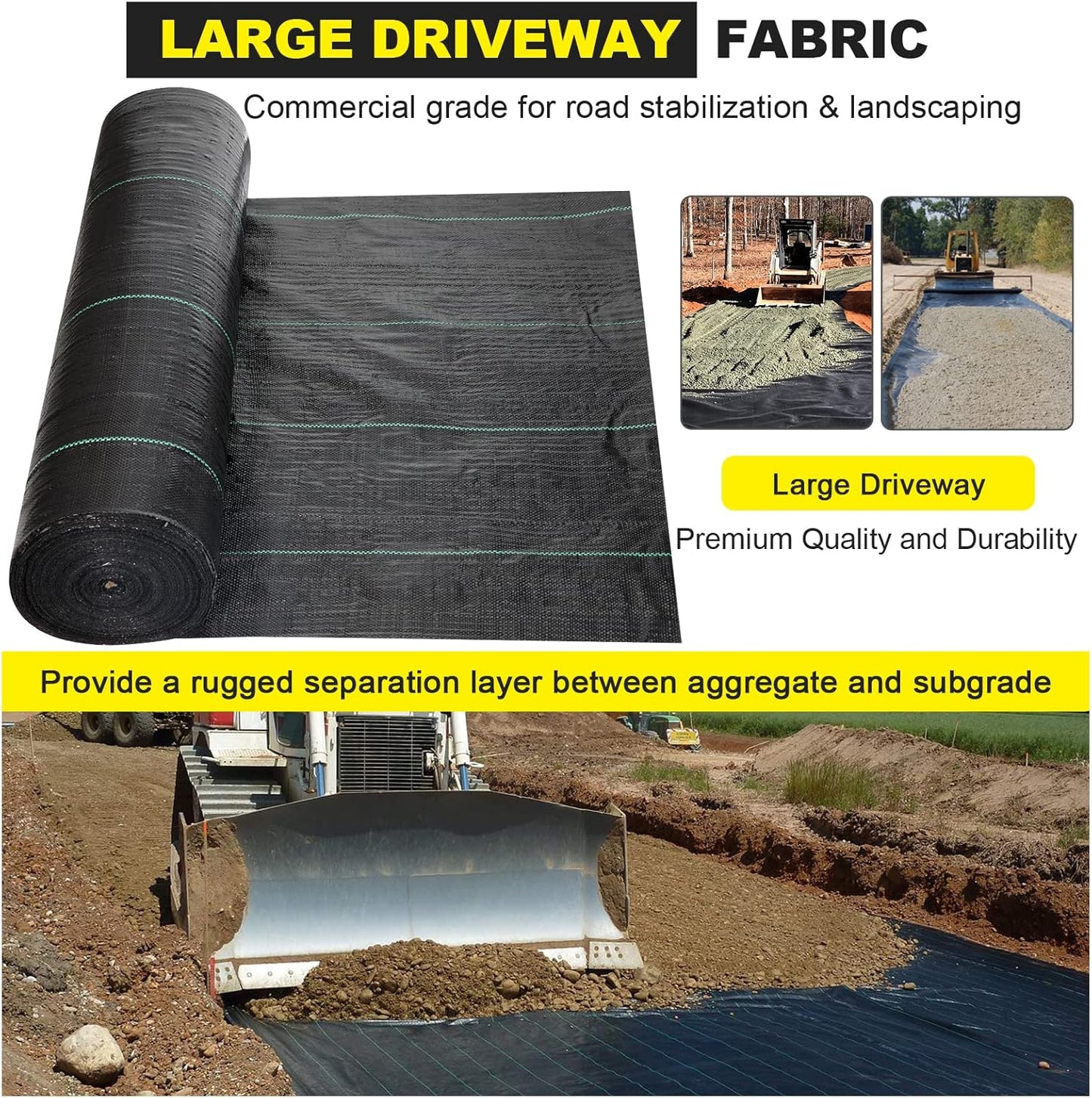 Driveway Fabric - 5x500 ft Heavy Duty 4OZ French Drain Fabric for Erosion Control & Landscape Weed Barrier