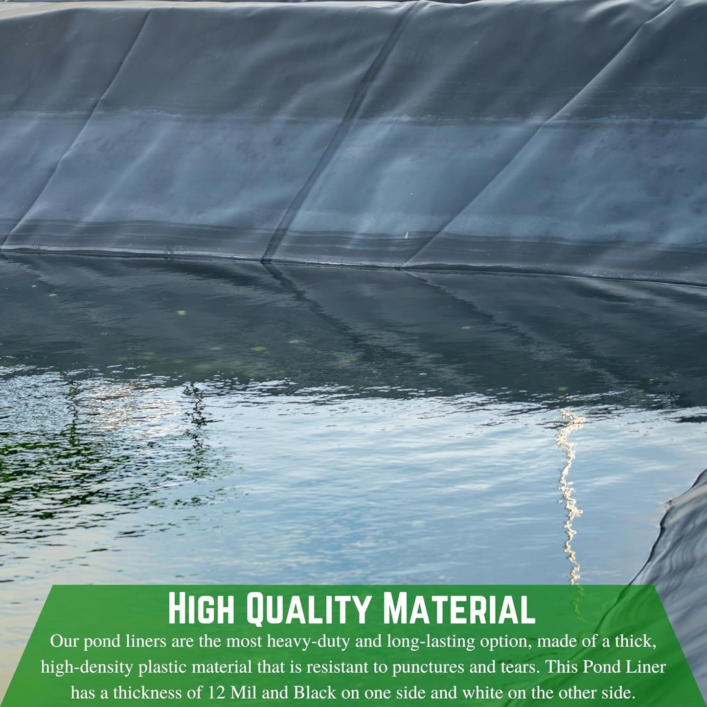 Farm Plastic Supply - 12 Mil String Reinforced Black/White Pond Liner - 12 Mil Fish Pond HDPE Liner, Pond Liners for Outdoor Ponds, Koi Ponds, Garden Fountain, Containment Liner (12' x 30')