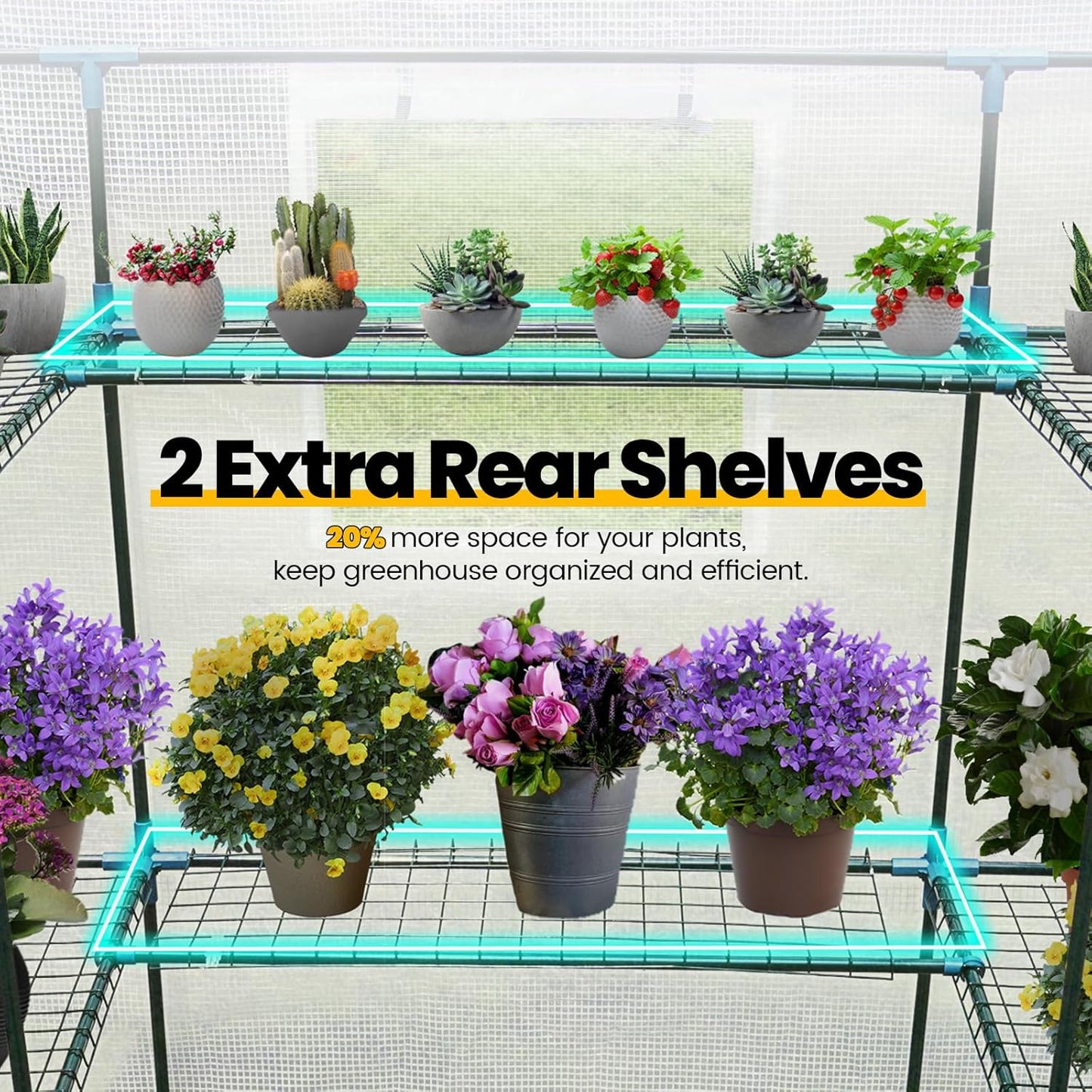 KING BIRD Premium Greenhouse for Outdoors, 84 x 56 x 77 Upgraded PE Cover & Steel Frame Walk in Hot House, w/ Zippered Screen Windows Mesh Door, 3 Tiers 20 Shelves for Outside Garden, White