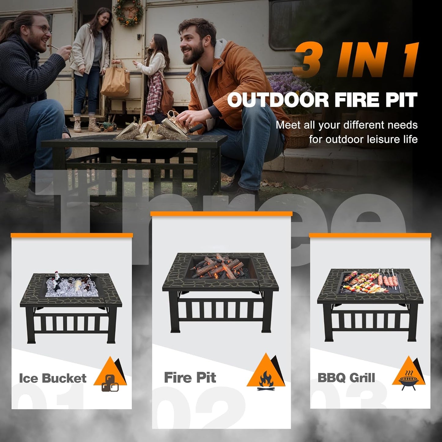 Devoko Outdoor Fire Pit, 32 Inch Firepit Table Metal Outdoor Fireplaces with Waterproof Cover for Outside Patio Camping (Bronze)