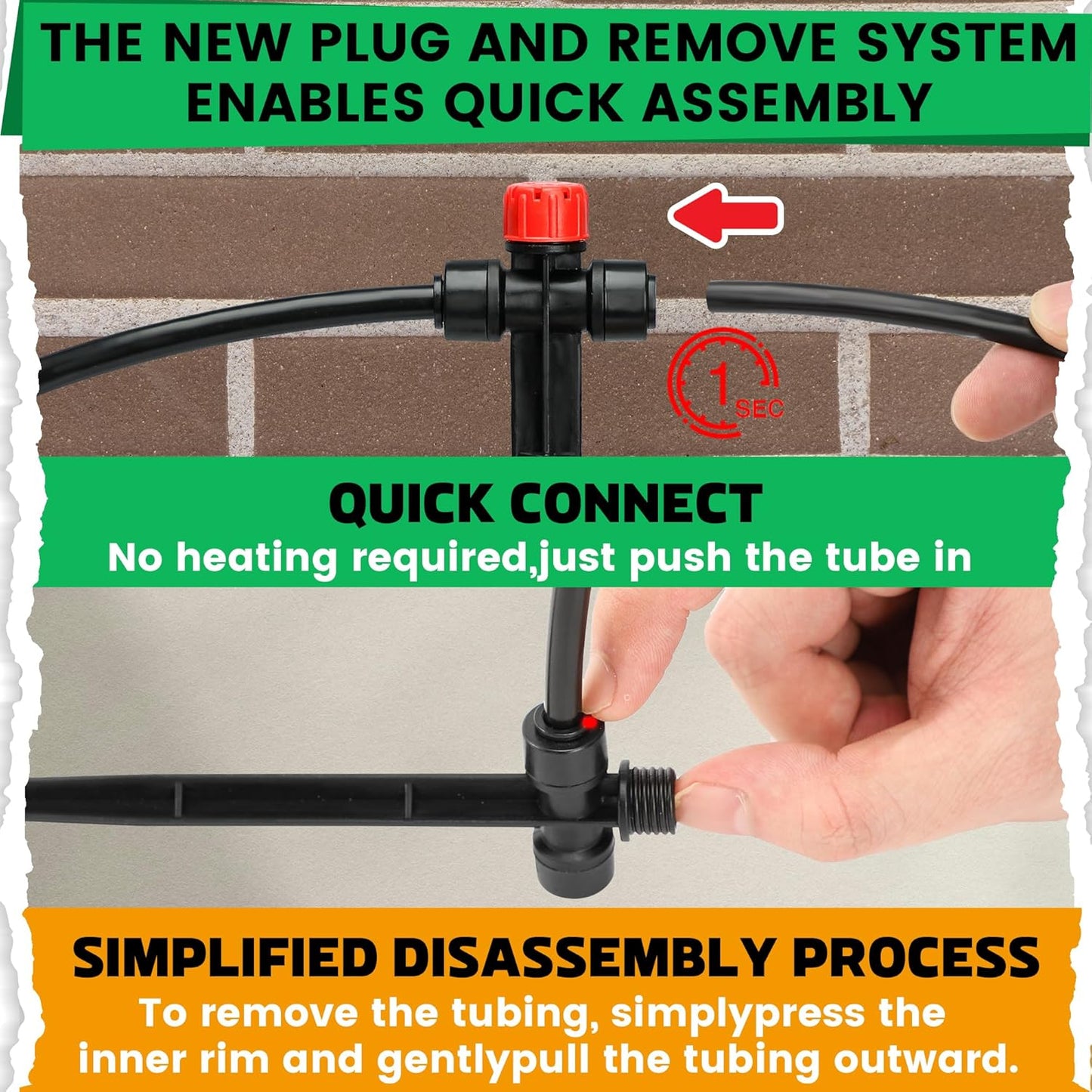 MIXC 20pcs Two-Way Quick-Connect Drip Irrigation Emitters for 1/4" Drip Irrigation Tubing - Adjustable Push-to-Connect 360° Drip Emitters Stream on 7" Sturdy Stake for Irrigation System