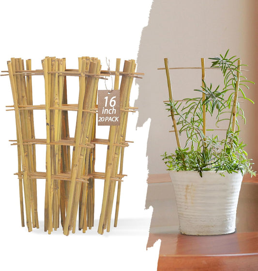 Bamboo Trellis for Climbing Plants 20 Pack, 16 Inch Garden Ladder Trellis for Potted Plants Indoor, Small Plant Support Trellis for Houseplants Vine