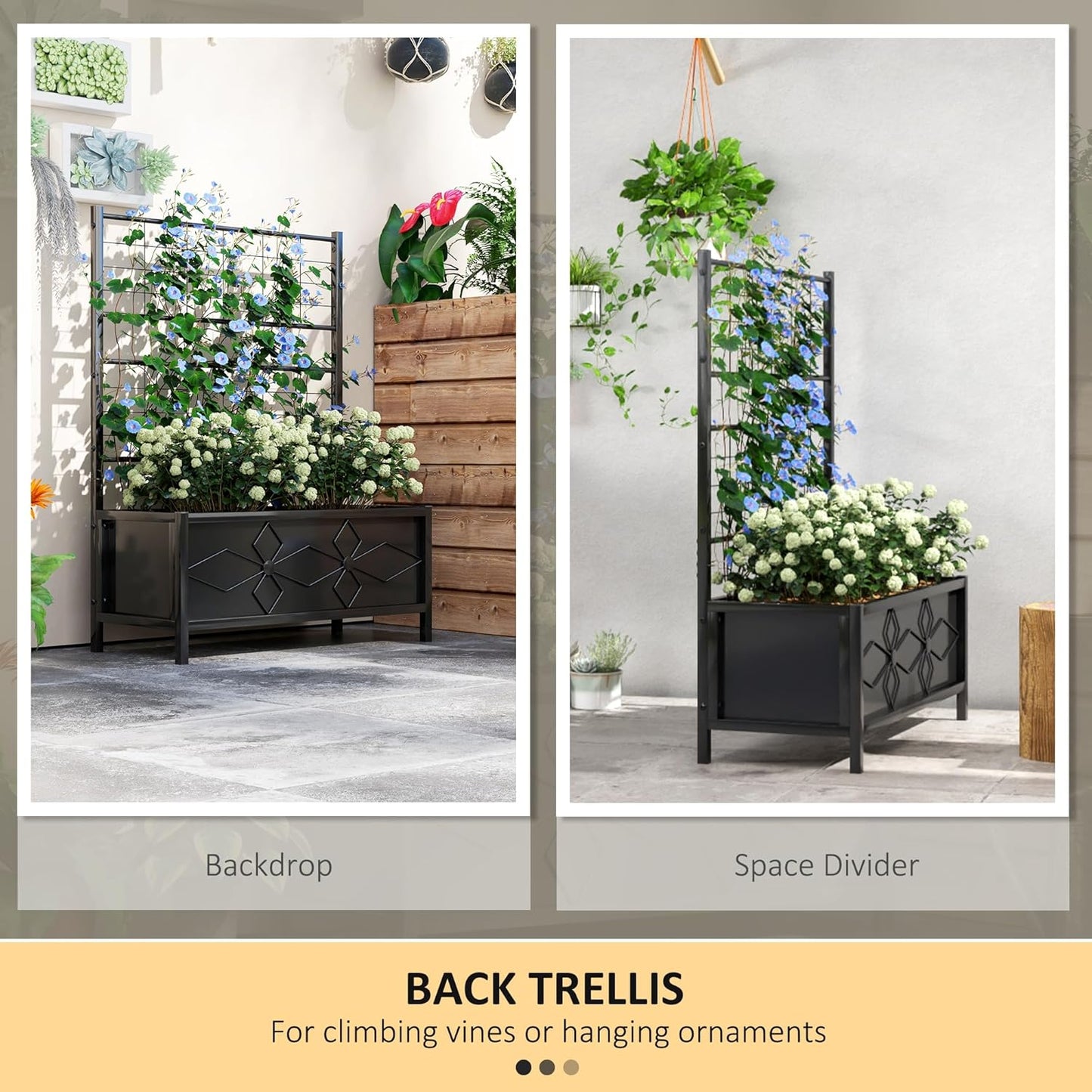 Outsunny Planter Box with Trellis, 35.4 x 15.7 x 47.2 inch Raised Garden Bed with Drainage Holes, Planters for Outdoor Plants, Vegetables, Flowers, Herbs, Trellis Planter, Black