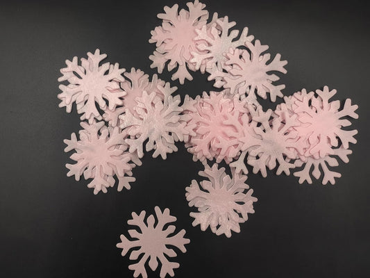 50pcs Edible Pink Snowflakes for Cake Decorating Cupcake Toppers for Christmas Winter frozen Theme Birthday Party Decorations