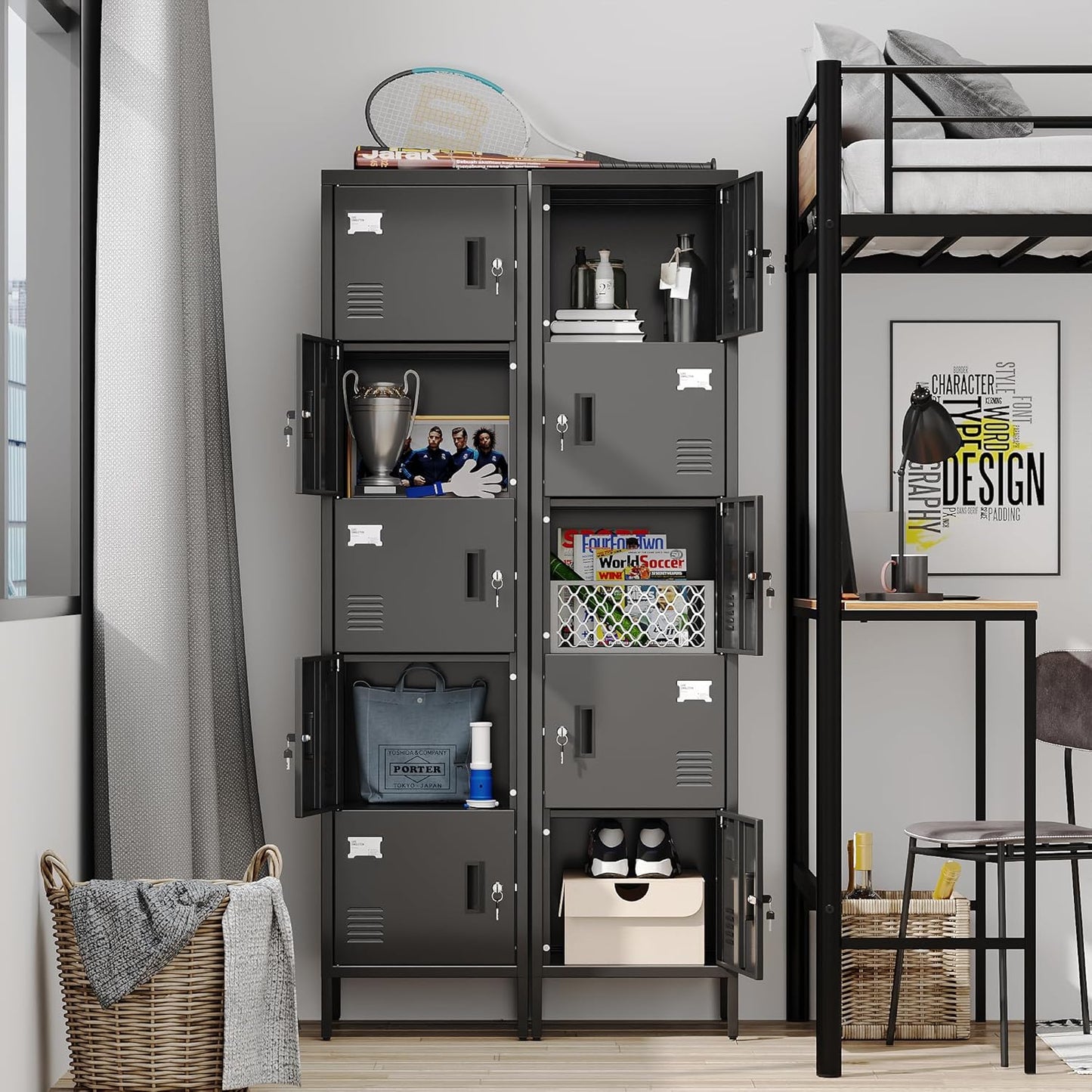 METAN Metal Storage Employees Locker with 5 Lockable Doors,Locking Storage Cabinets for Small Spaces,Home,School,Gym,Assembly Required,Black