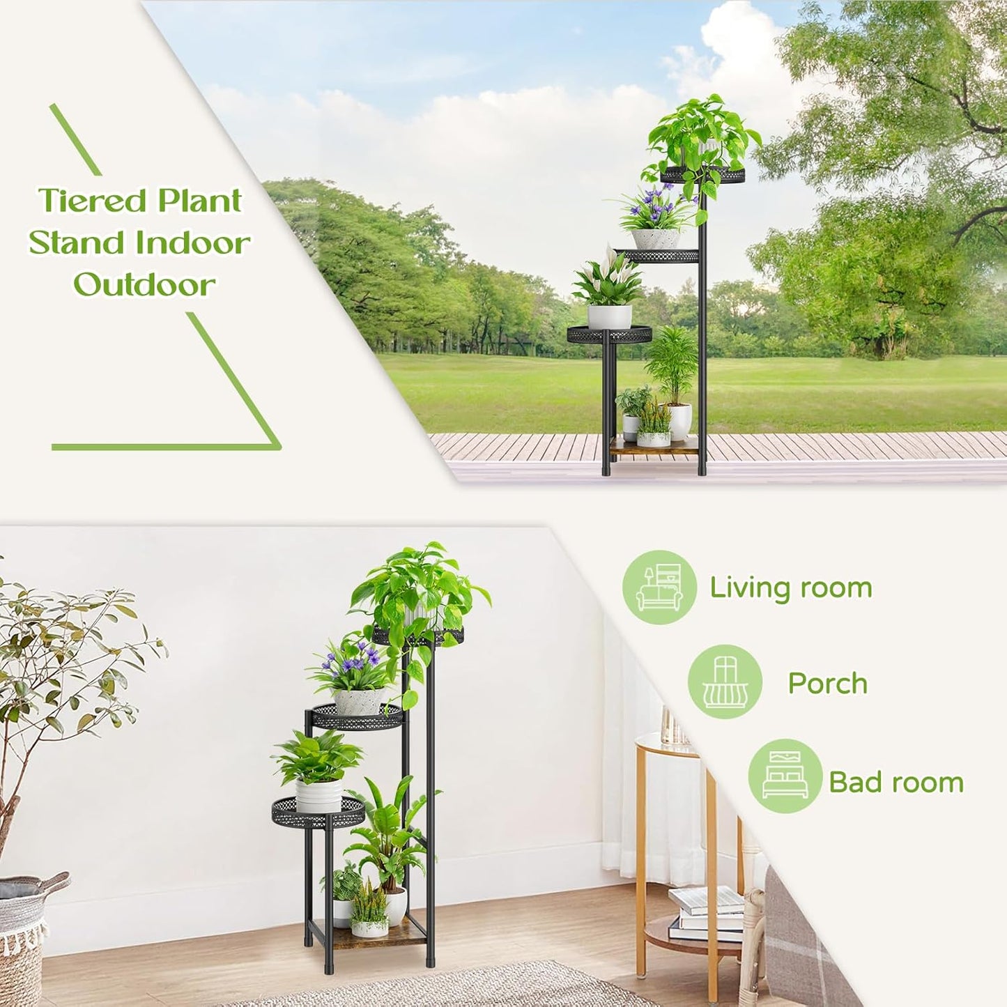 Plant Stand Indoor Outdoor, 4 Tier Metal Flower Pot Shelf Holder Clearance, Tall Corner Rack for Multiple Plants, Modern Organizer Display for Patio Orchid Office Porch Living Room Garden, Black