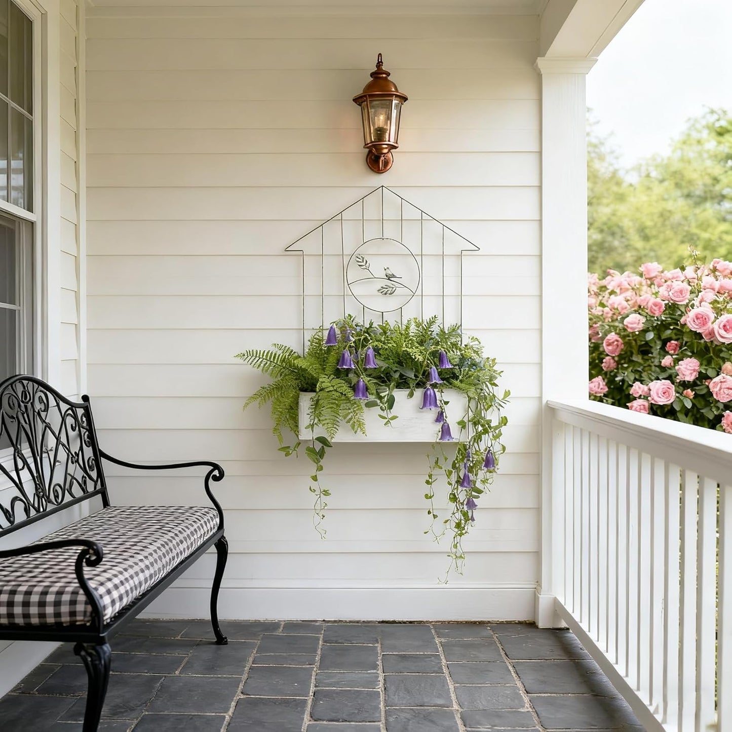 Rustic Metal Wall Planter Country Garden Wall Hanging Mount Vase Pocket Outdoor Vintage Hanging Pot Farmhouse Wall Decor for Plants Flowers (White - Large)