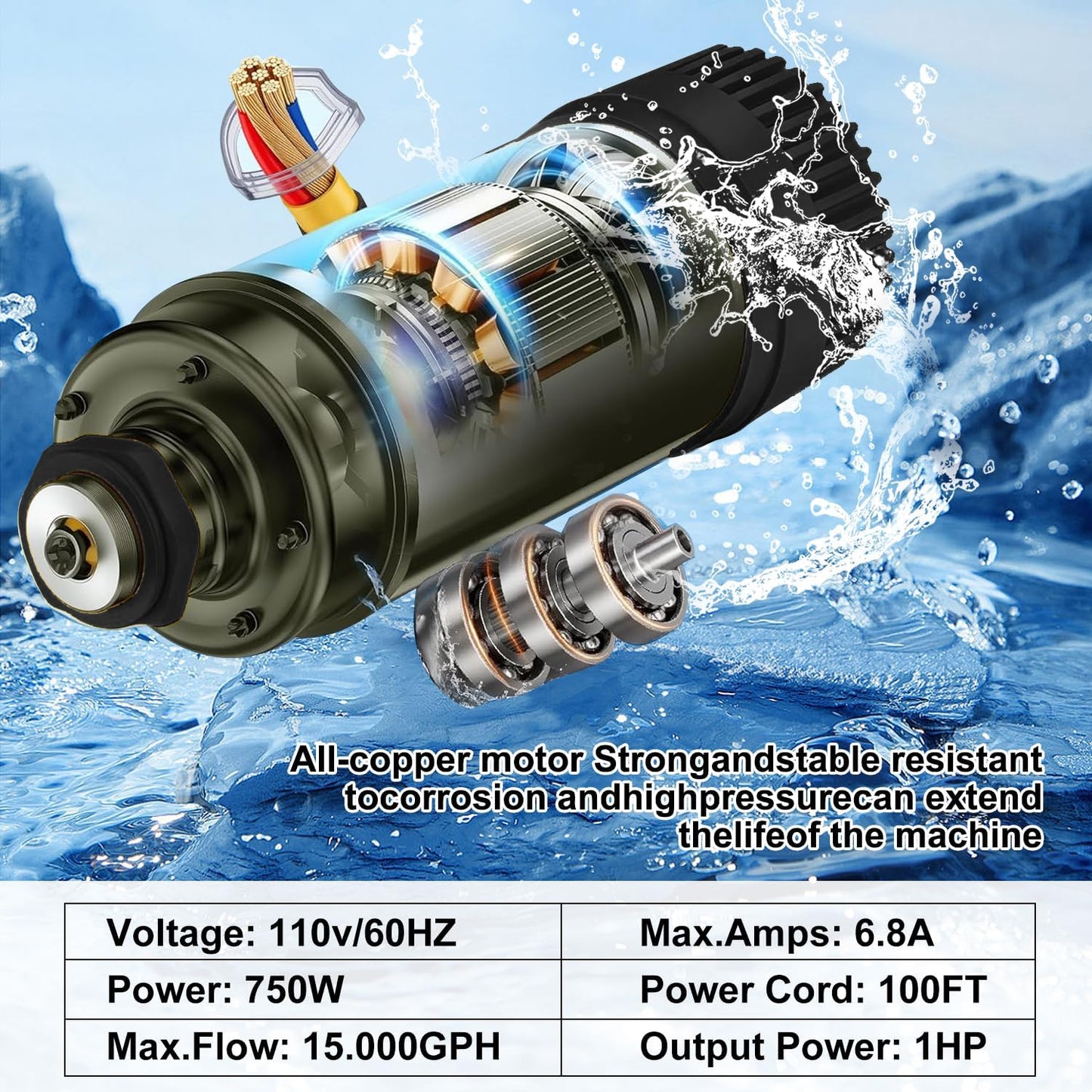 Pond Fountain Aerator Pump, 1HP 110V 15,000 GPM Pond Fountain, pond aerator, 15 Amp/100-foot Power Cord, Timer Controller, Suitable for Pond and Lake Aerator Pumps