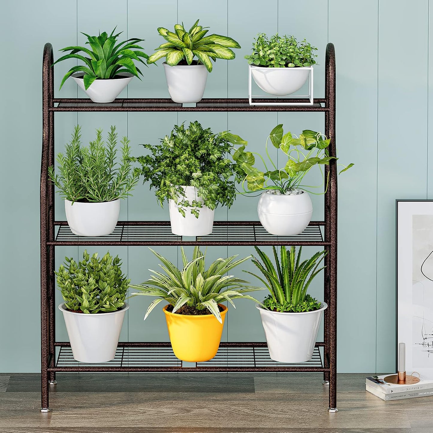 SORCEDAS Plant Stand Indoor Outdoor Plant Shelf 3 Tier Metal Corner Flower Stand Multiple Holder for Patio Garden Balcony Living Room, Bronze