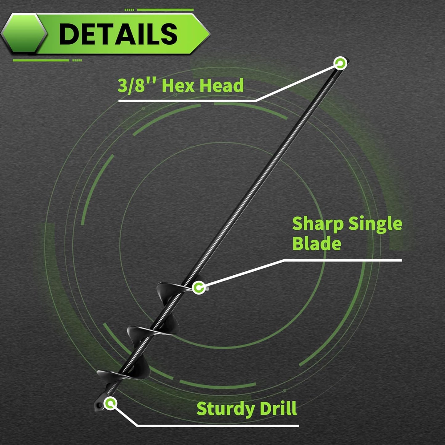 SYITCUN Auger Drill Bit for Planting 1.6"x16.5", Post Hole Auger for Planting Bulbs, Easy Post Hole Digger with Drill for 3/8”Hex Drive Drill