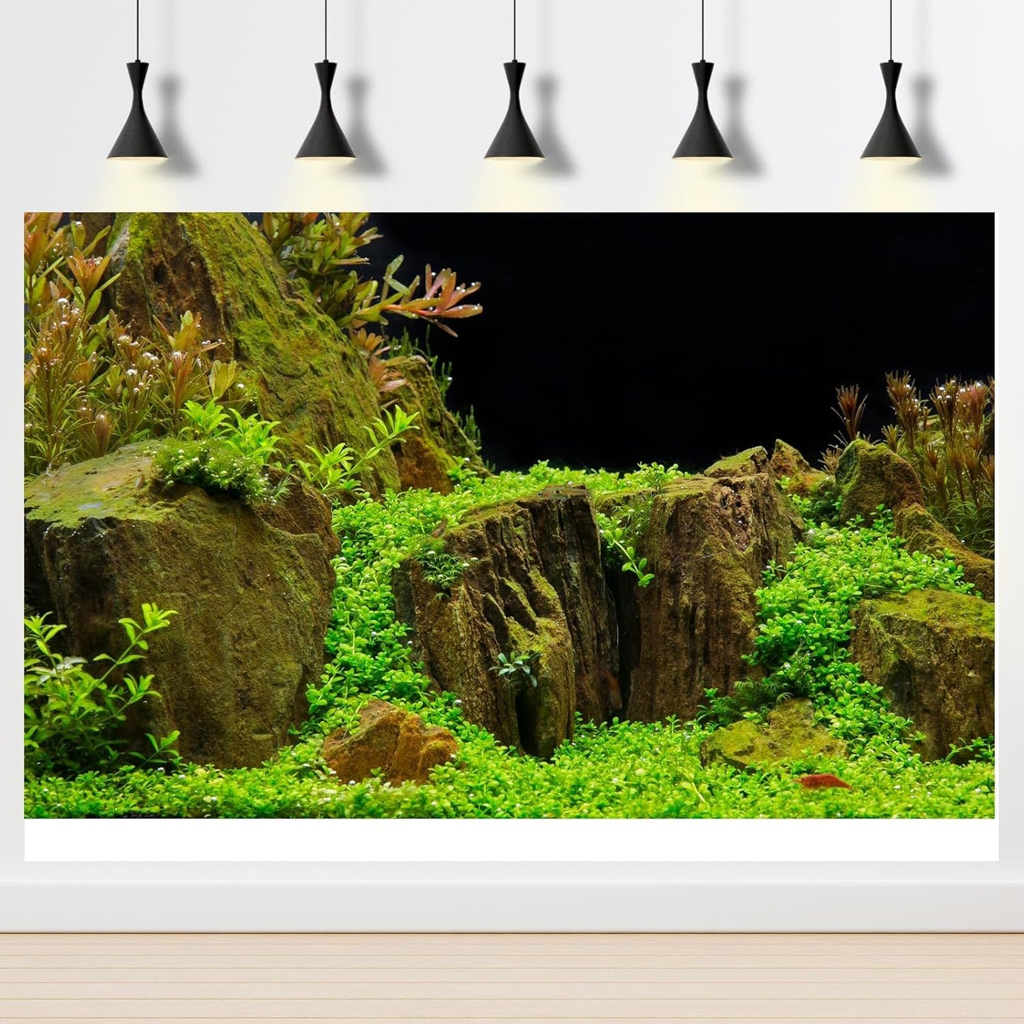 Aquarium Background Exquisite Underwater Grass with Moss Aquarium Backdrop Mysterious Stone Aquarium Background Durable Vivid and Fresh Leaves Background Tank Backdrop Decor Vinyl 30x18in