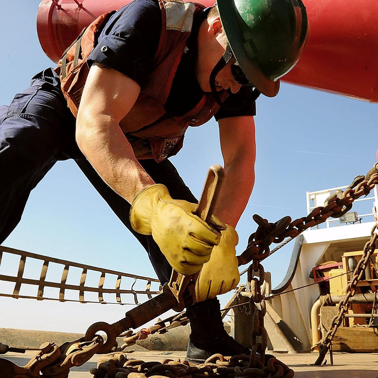 OZERO Leather Work Gloves for Men: 3 Pairs Driver Gloves Abrasion Resistant Cowhide with Reinforced Palm for Heavy Duty Gardening Yard Work DIY Gold X-Large