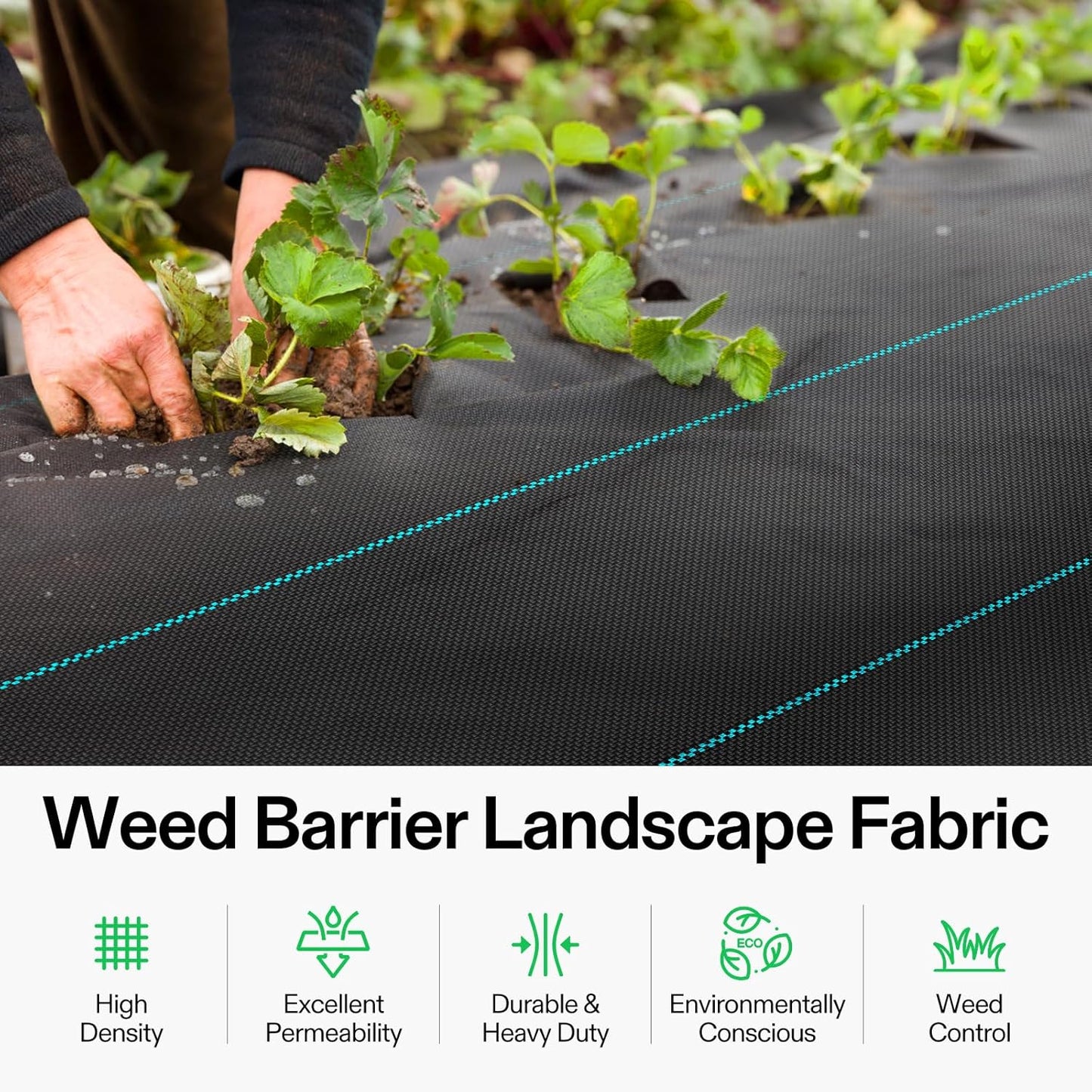 VIVOSUN Premium Weed Barrier Landscape Fabric Heavy Duty, 4ftx50ft 5oz Double-Layered Weed Control Mat with High Permeability, Commercial Ground Cover, Easy Set up & Superior Weed Control