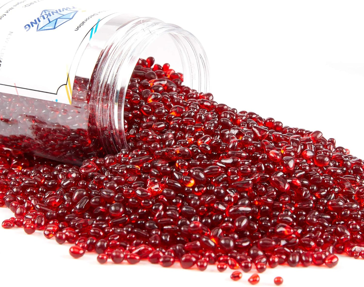 TWINKLING High Luster Round Fire Glass Stones,Glass Marbles Pebbles,Glass Beads Gems for Fire Pit Vase Fillers Crafts Aquarium Garden Decoration,3-6mm,1-Pound Jar (Red)
