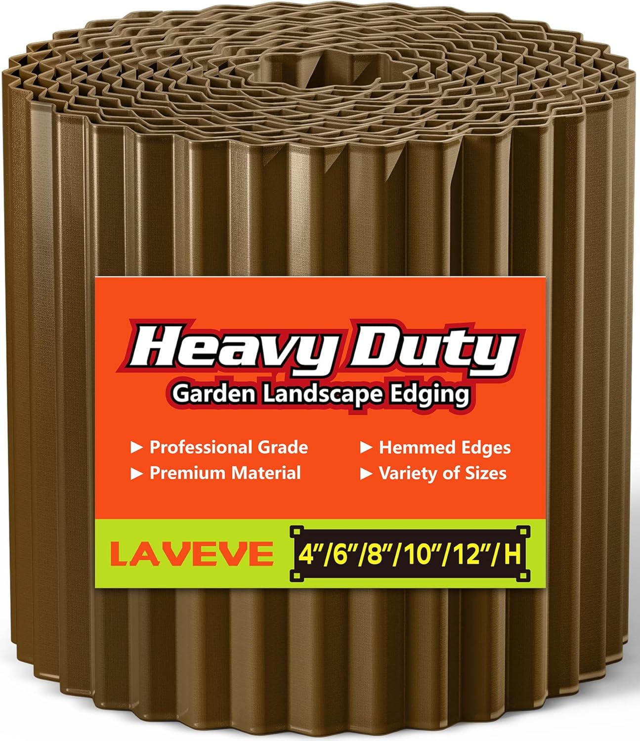 LAVEVE Corrugated Metal Garden Edging 10" x 20Ft, Landscape Edging Border for Lawn, Flower Bed, Garden Fence, Paver Edging (Bronze)
