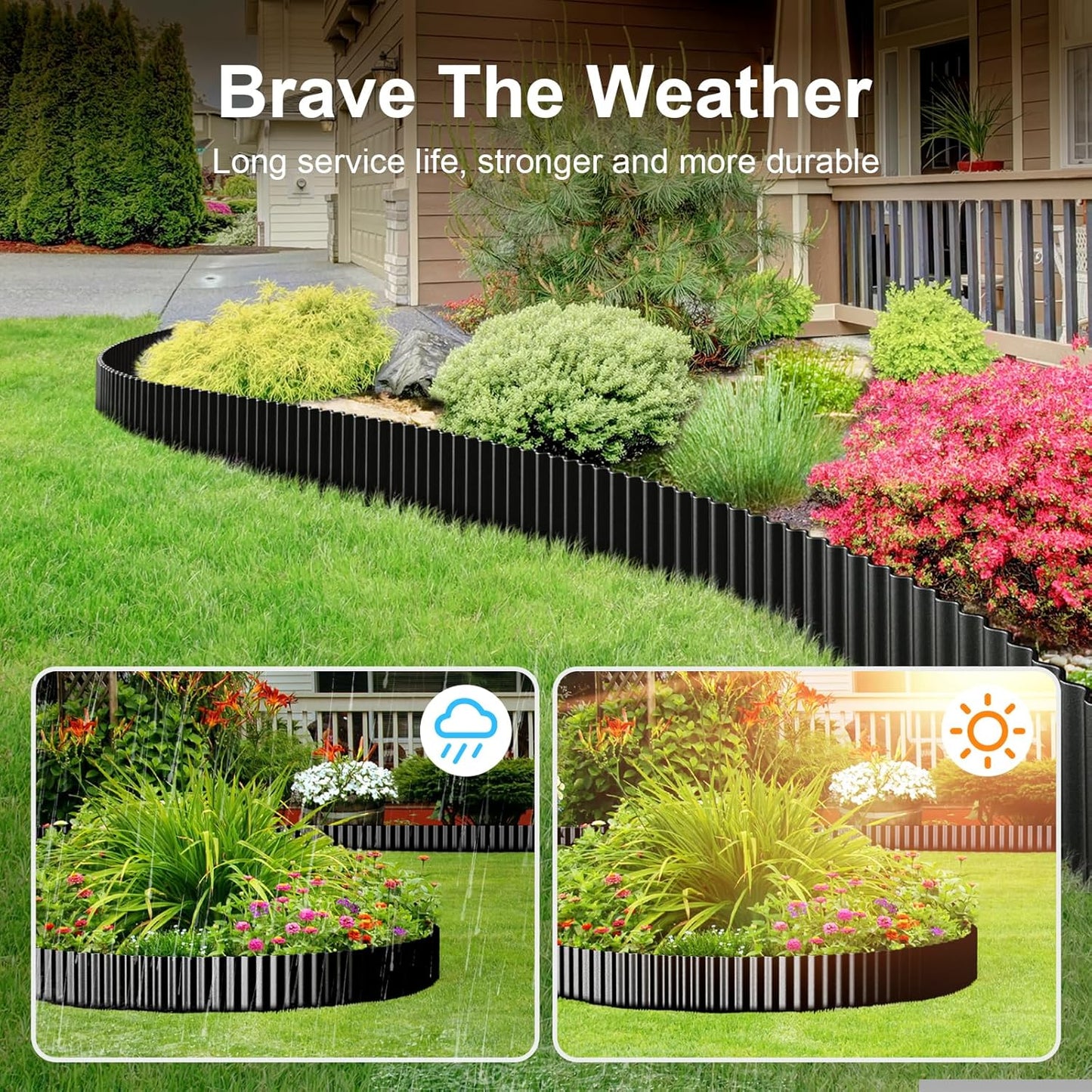 Land Guard Corrugated Garden Edging Border, 12" × 50' Landscape Paver Edging, Tall Landscape Edging, Fence for Garden, Flower Bed, Lawn and Landscape Edging (Black)