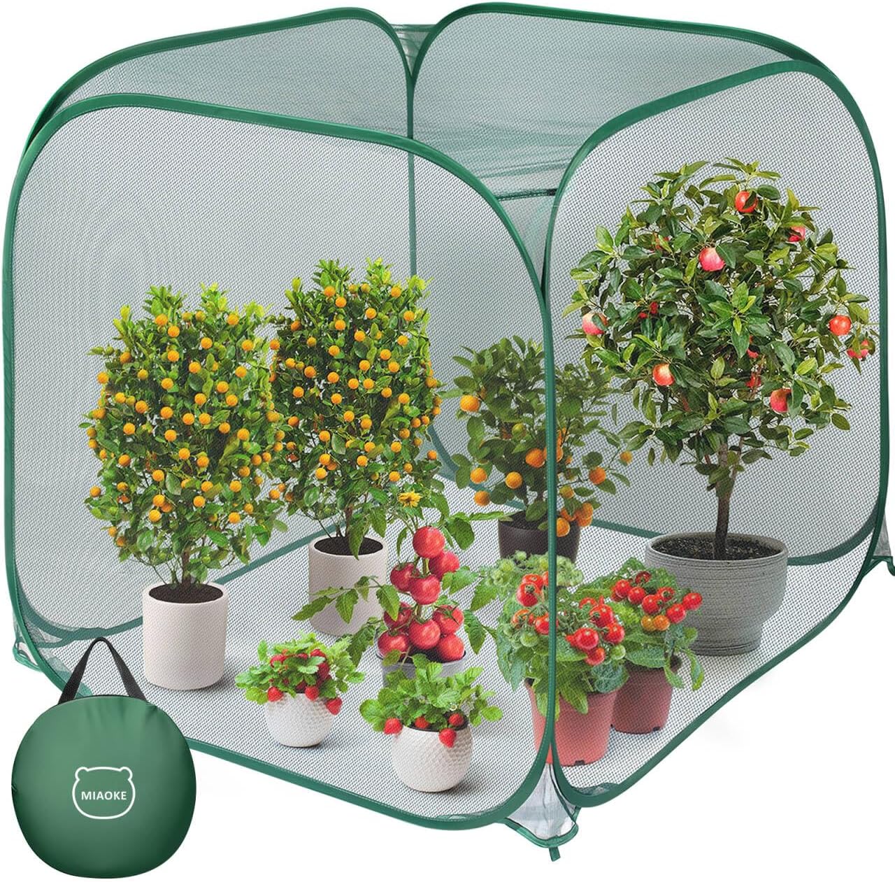 MIAOKE Pop Up Mesh Plant Cover, 35.4x35.4x38.2 Inch No Build Garden Netting Protection Against Insects, Raised Bed Cover for Barrier Against Insects for Vegetable Plant Fruit Animals
