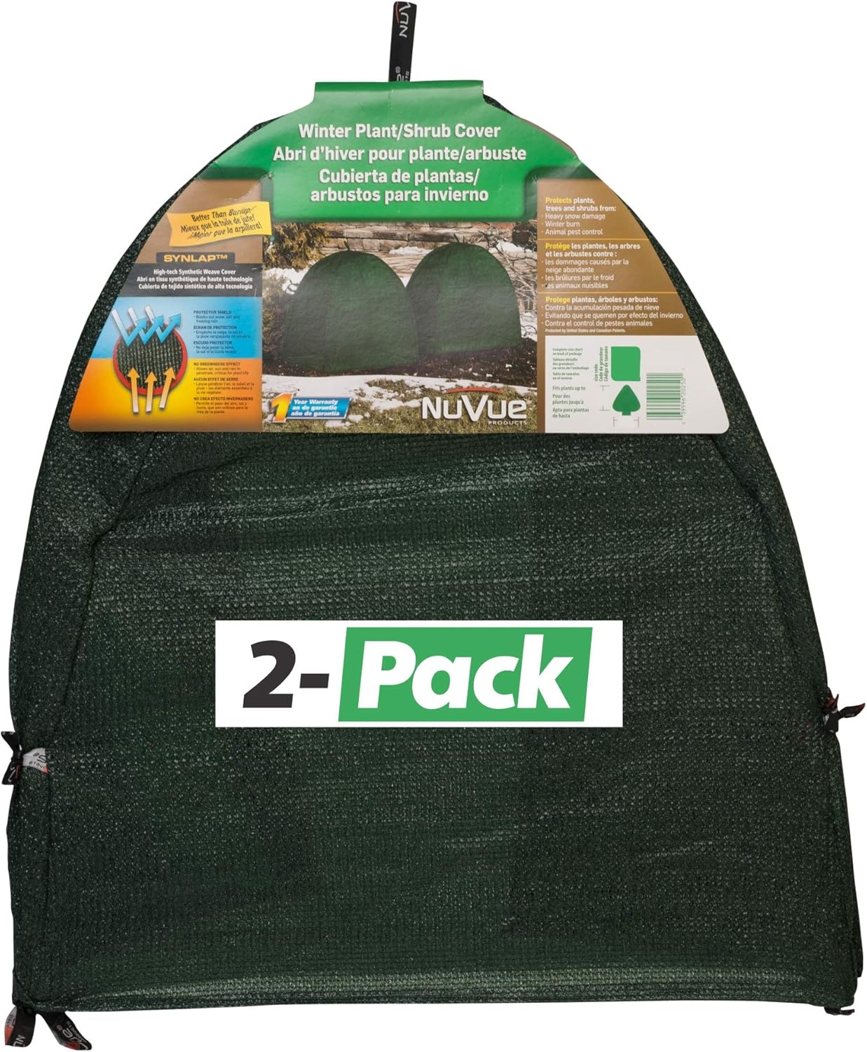 NuVue Products 22253 Winter Snow and Ice Covers for Plants, Shrubs, and Small Trees, Winter Shrub Covers for Snow and Freeze Protection, Pack of 2, Green, 36" x 36" x 38"