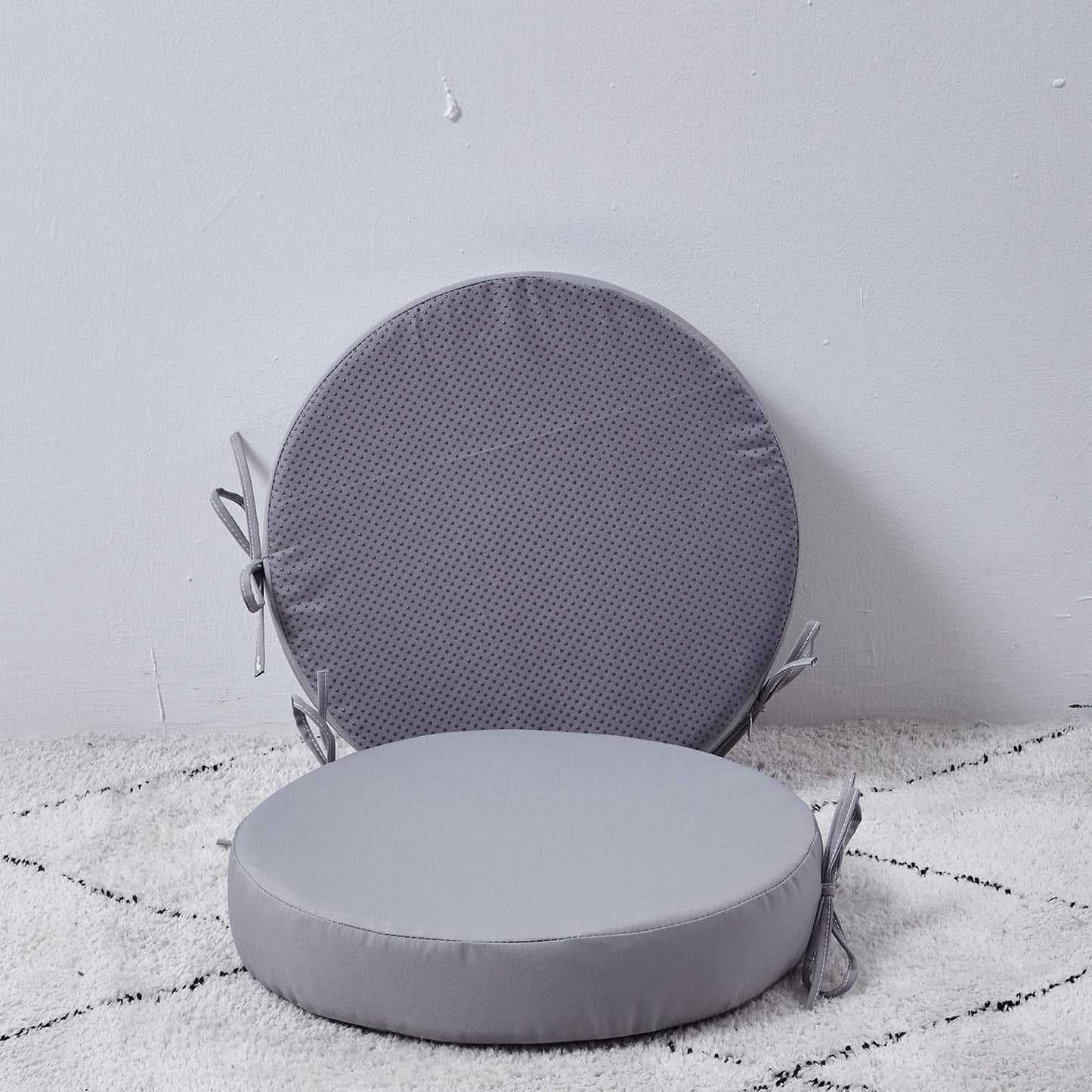 15 x 15 Inch Round Cushions for Outdoor Furniture Non-Slip Waterproof Patio Bistro Chair Cushion with Ties Bar Stool Seat Cushion for Kitchen Chairs Set of 2, Light Gray