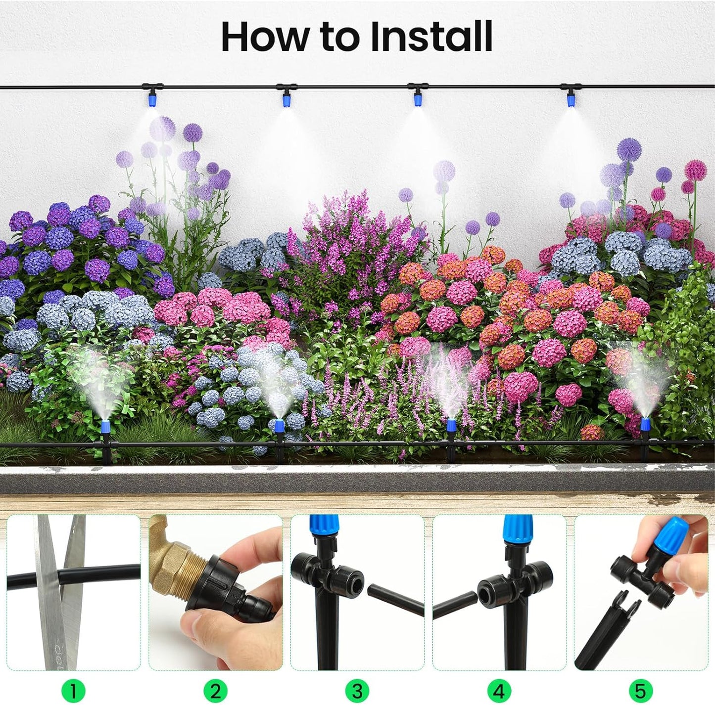 MIXC 65FT Greenhouse Watering System- Quick Efficient Connector Hanging Plant Watering System Automatic Mist Irrigation Kit with 1/4" Blank Tubing and Misting Nozzles