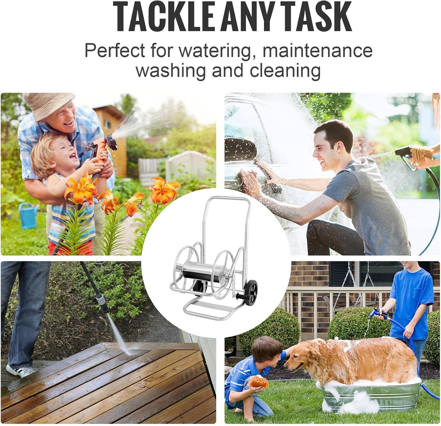 VEVOR Hose Reel Cart, Hold Up to 200 ft of 5/8 in Hose (Hose Not Included), Garden Water Hose Carts Mobile Tools with Wheels, Heavy Duty Powder-Coated Steel Outdoor Planting for Garden, Yard, Lawn