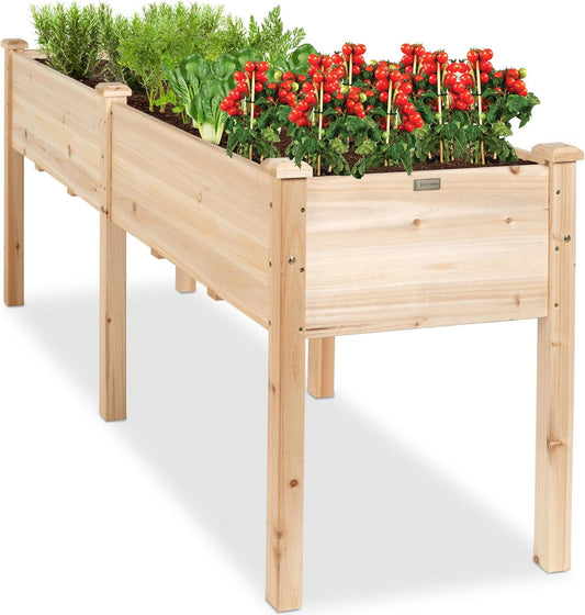 Best Choice Products 72x24x30in Raised Garden Bed, Elevated Wood Planter Box Stand for Backyard, Patio, Balcony w/Divider Panel, 6 Legs, 300lb Capacity - Natural