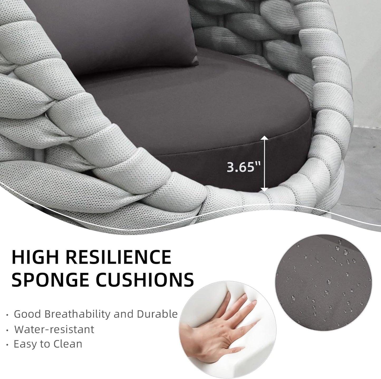 5 Pieces Patio Furniture Set Outdoor Rope Conversation Sectional Patio Sofa with 5 Seater for Backyard, Porch, Modern Armchairs with Thickness Cushions and Side Table