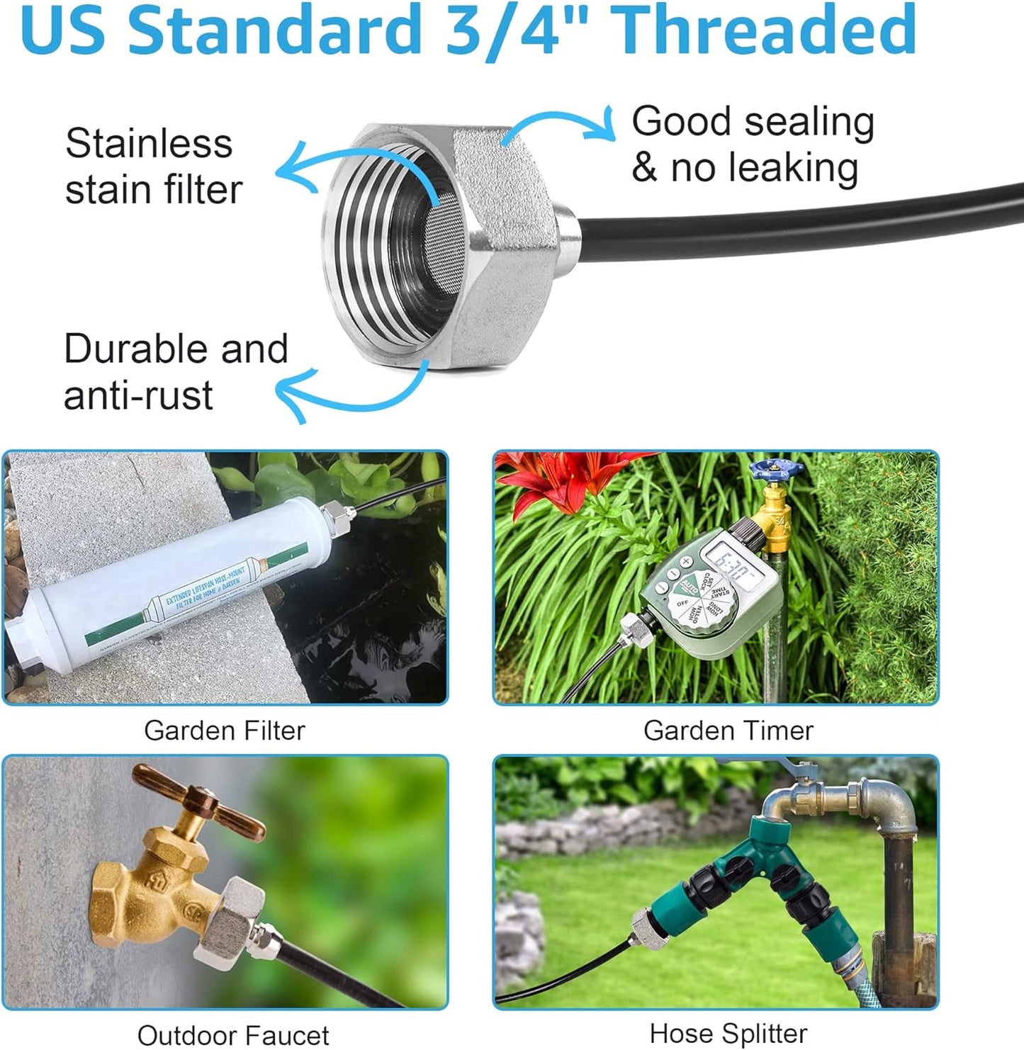 Bonviee Misters for Outside Patio - 59FT Misting Cooling System with 20 Brass Nozzles and 3/4" Adapter, 18M DIY Outdoor Misters Kit for Garden, Greenhouse, and Patio Cooling