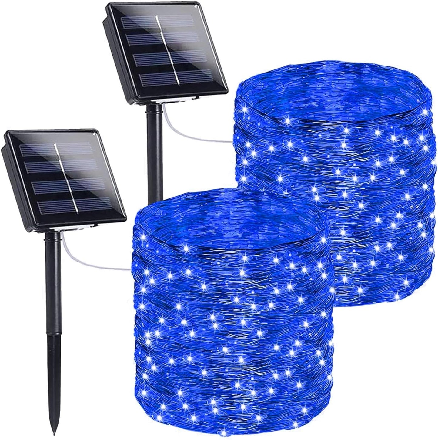 SANJICHA Blue Solar String Lights, Extra-Long 2 Pack 144FT 400LED Super Bright Solar Fairy Lights Outdoor, Waterproof Copper Wire 8 Modes for Garden Tree Party Wedding Decorations