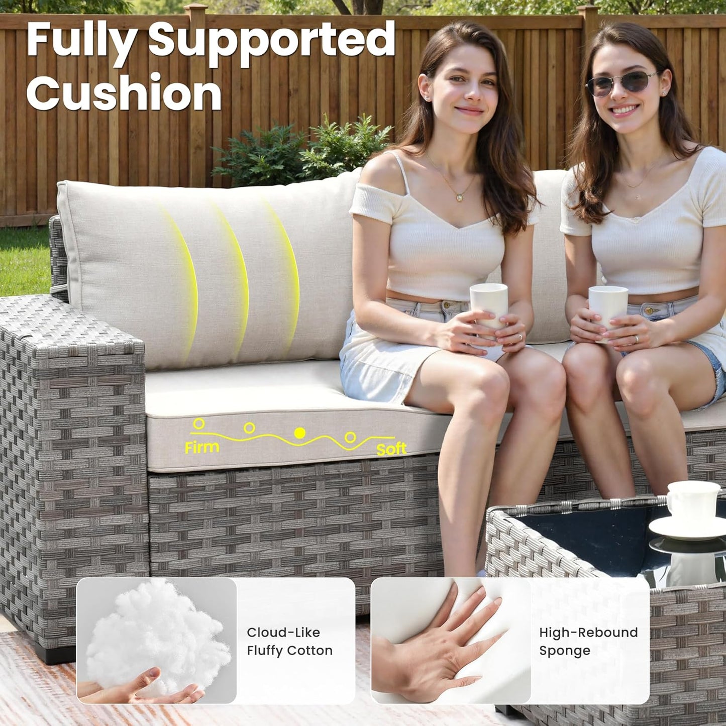 ovios 13 Pieces Patio Furniture Set, Outdoor Wicker Sectional Sofa with 54 Inch Fire Pit Table Comfy Cushions, Modern Modular Deep Seat Rattan Couch Conversation Set, Beige