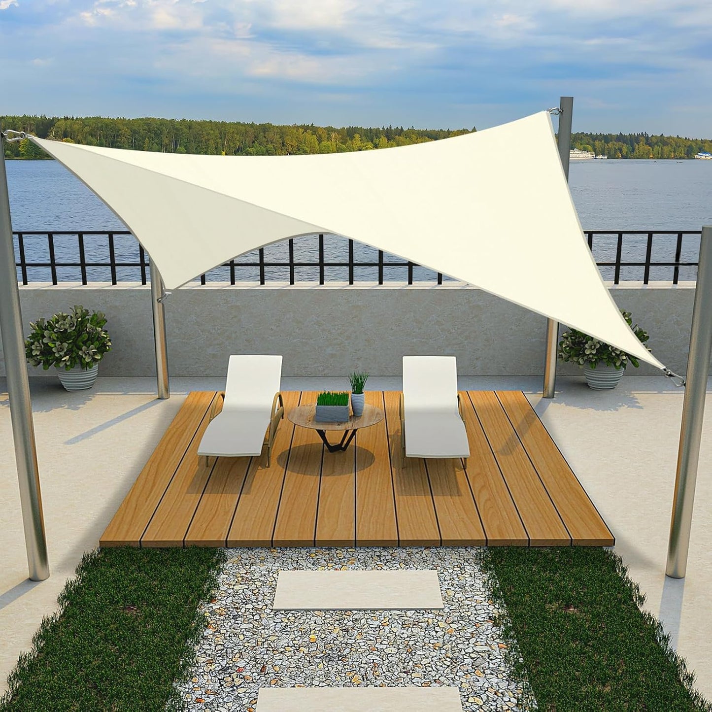 KANAGAWA Sun Shade Sail Curved 16'X16' Cream Rectangle Outdoor Shade Cover UV Blovk Canopy for Patio Garden Backyard Heavy Duty Permeable 185GSM (We Make Custom Size)