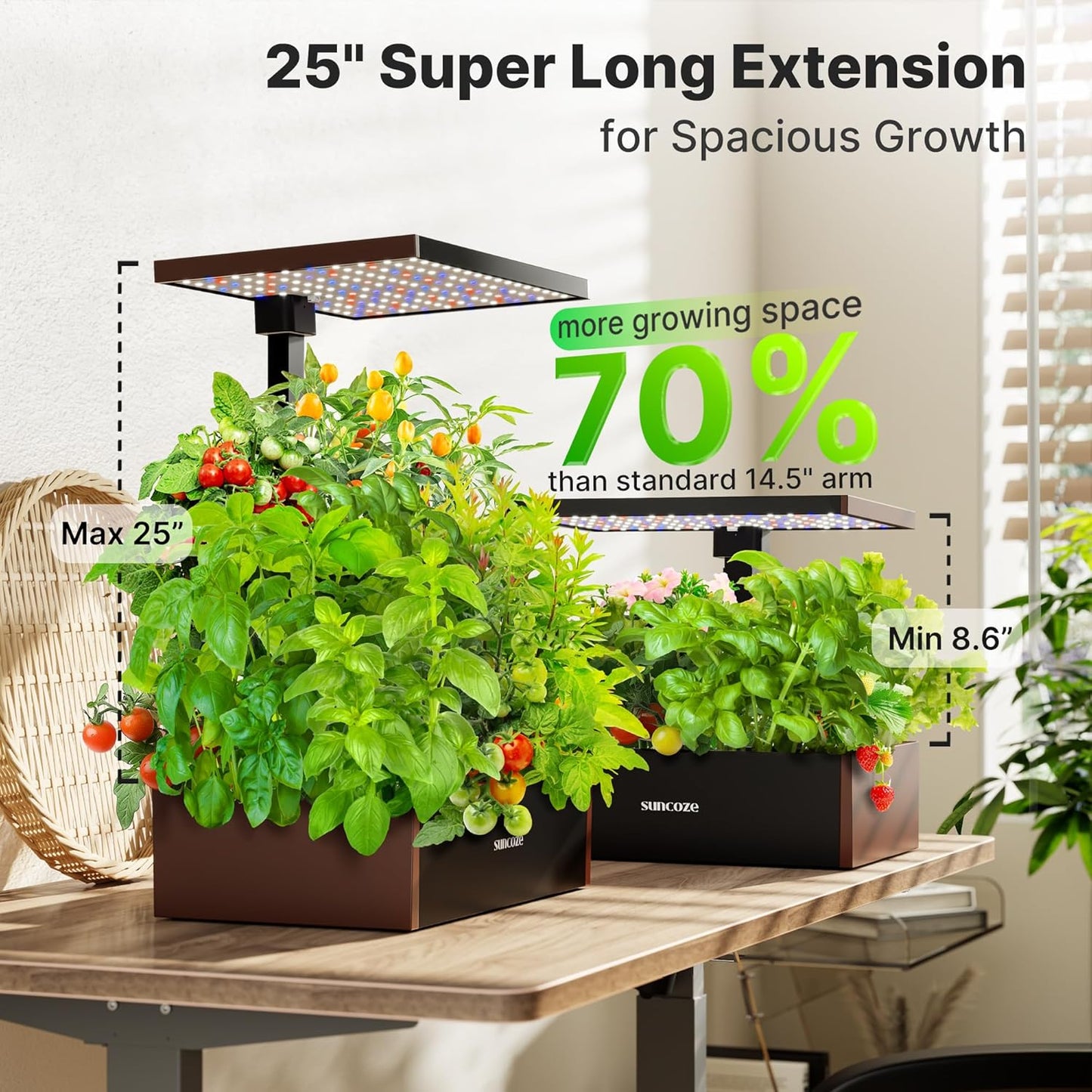 SUNCOZE Hydroponics Growing System Kit 20 Pods, Indoor Herb Garden with Grow Light 30W, 10L Large Water Tank with Adjustable Height to 25", Built-in Pump, Gardening Gifts, Black and Brown