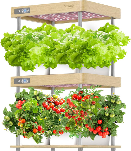 GROWNEER HydroEasy1.0 Hydroponics Growing System Kit, Beginner-Friendly Indoor Garden for Vegetable Fruit Herb, Solid Wood Design, Perfect Gift Idea, Full-Spectrum LED Lights for Maximum Growth