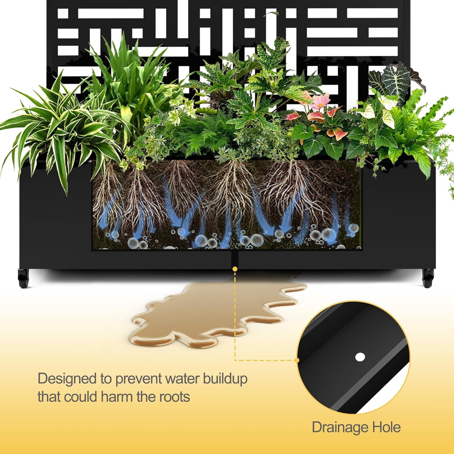 Raised Garden Bed with Trellis and Wheels,73"x47"x16" Metal Raised Garden Bed,Black Modern Metal Planter with Climbing Trellis for Vines & Vegetables