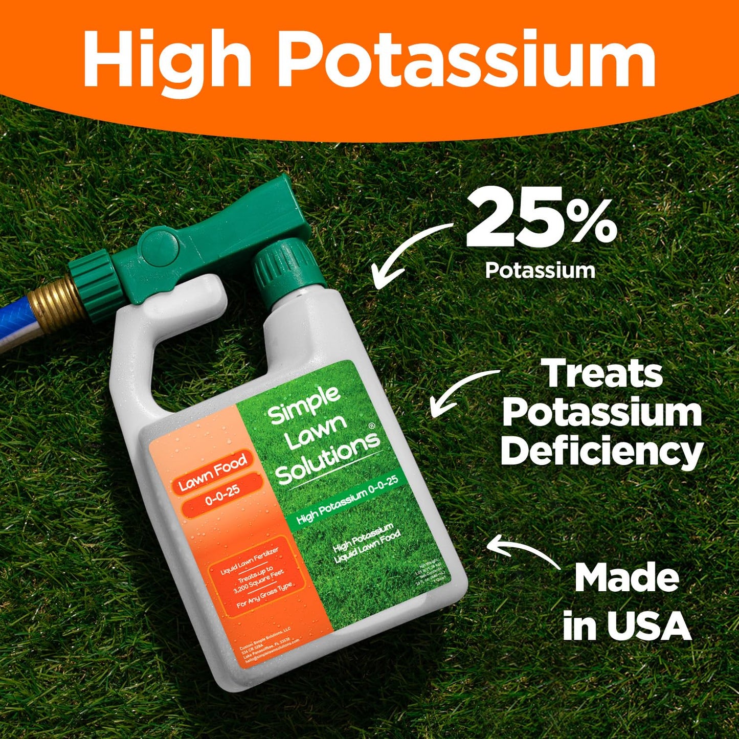 Simple Lawn Solutions - High Potassium Lawn Food Liquid Fertilizer 0-0-25 - Concentrated Spray - Turf Grass Vigor and Plant Hardiness - Summer and Fall - Any Grass Type (32 Ounce)