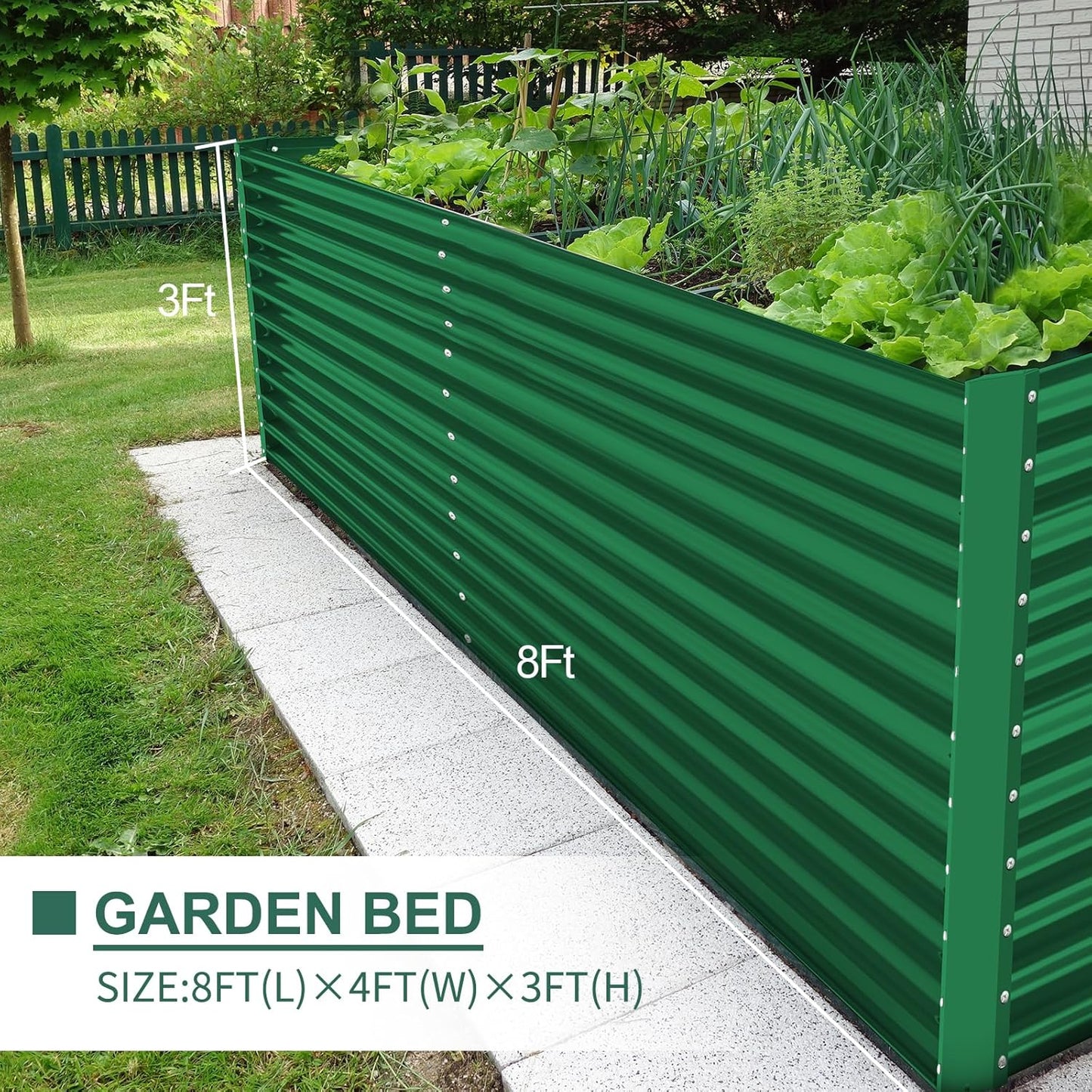 Land Guard 8x4x3ft Rectangular Galvanized Raised Garden Beds, Large-Capacity Metal Planter Box Outdoor, Durable Deep Raised Garden Bed 3ft Tall, Raised Beds for Gardening Vegetables, Forest Green