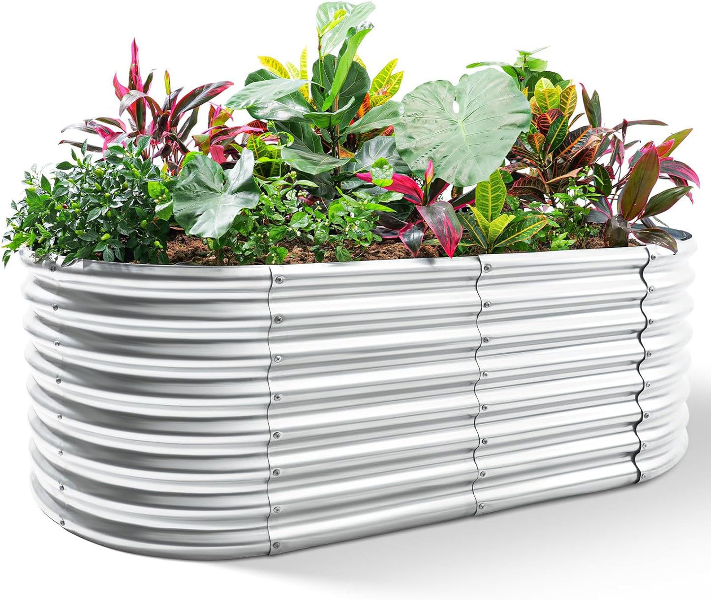 Land Guard 6×3×2ft Galvanized Raised Garden Bed Kit, Galvanized Planter Raised Garden Boxes Outdoor, Oval Large Metal Raised Garden Beds for Vegetables…