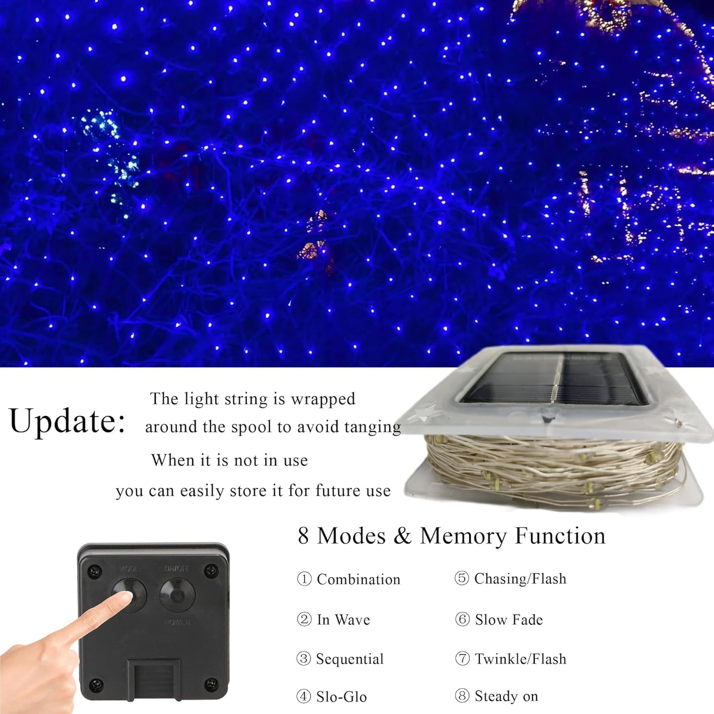 Joomer Solar Fairy Lights, 2-Pack Total 80FT 240LED Solar String Lights Outdoor Waterproof 8 Lighting Modes for Fence Party Garden Patio Yard Home Holiday Tree Outdoor Decoration (Blue)