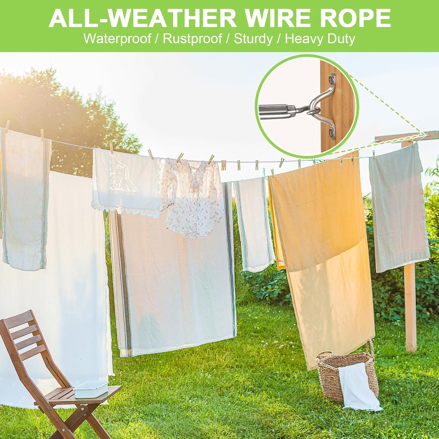 120Ft 1/16" Stainless Steel Wire Rope Kit, Vinyl Coated Cable, Turnbuckles for Tension Clothesline Outdoors, Hooks for String Light Hanging, Shade Sail Hardware