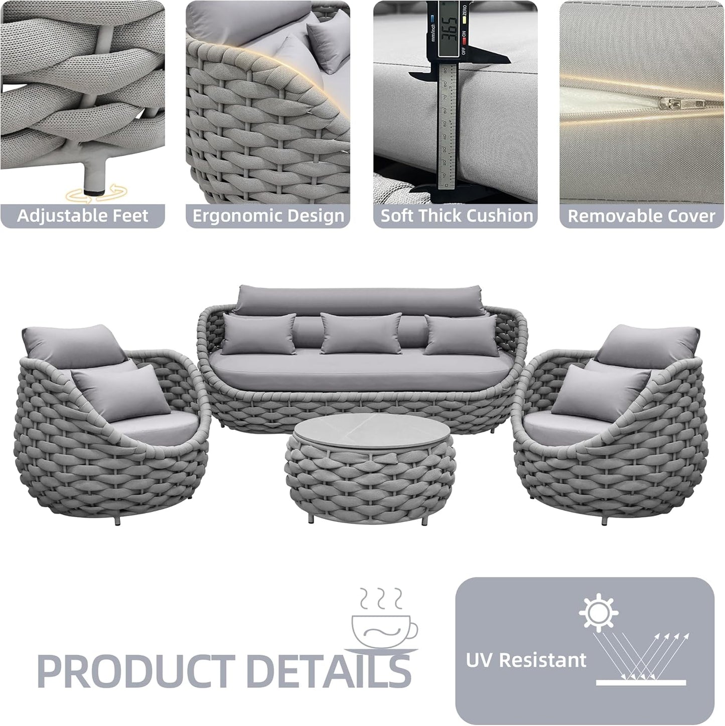 6-Piece Aluminum Patio Furniture Set, Modern Outdoor Conversation Set Sectional Sofa with Water Repellent Thick Cushions and Coffee Table for Balcony, Garden