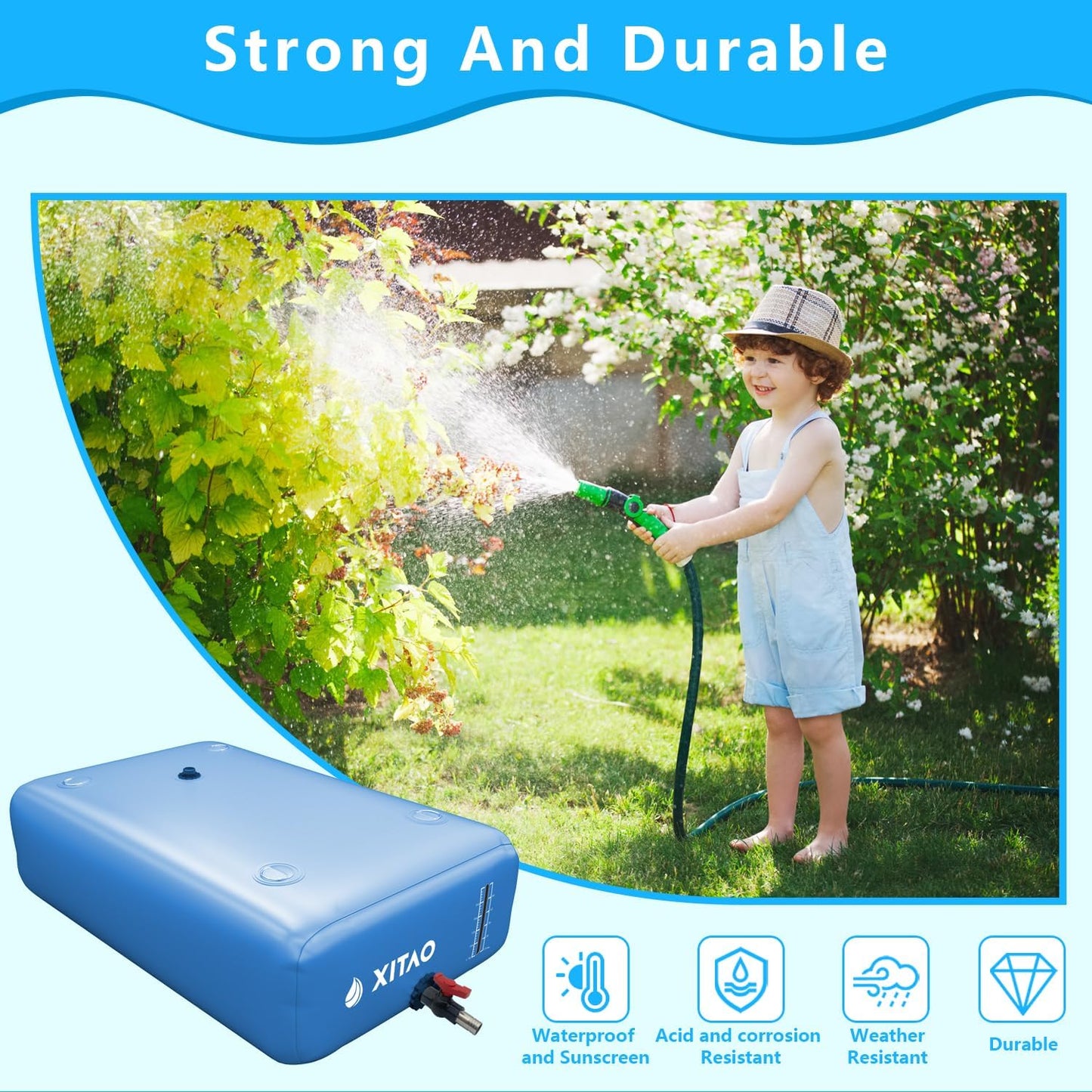 XITAO 63Gal Large Capacity Water Storage Bladder Containers w/Water Level Indicator Portable Foldable Emergency Water Tank Bag for RVs, Drought Resistance, Fire Prevention, Agricultural Irrigation