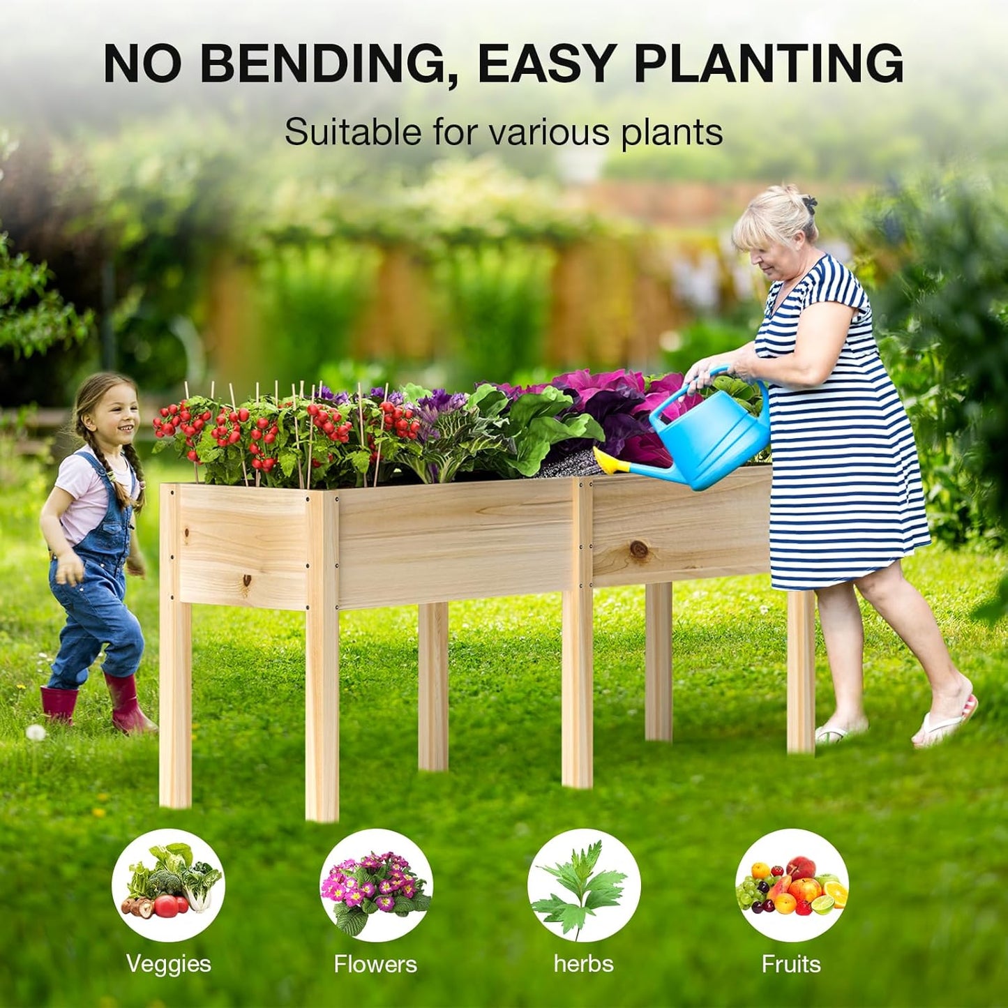 MIXC 72”L X 23”W Raised Garden Bed Outdoors with Legs, Elevated Reinforced Wooden Large Planter Box for Backyard, Patio, Balcony w/Divider Panel, 6 Legs, 300lb Capacity