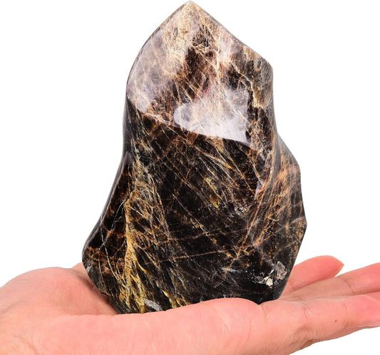 AMOYSTONE Black Moonstone Flame Shaped Towers Large Healing Crystal Stone Home Decor 1.5-2.2LBS