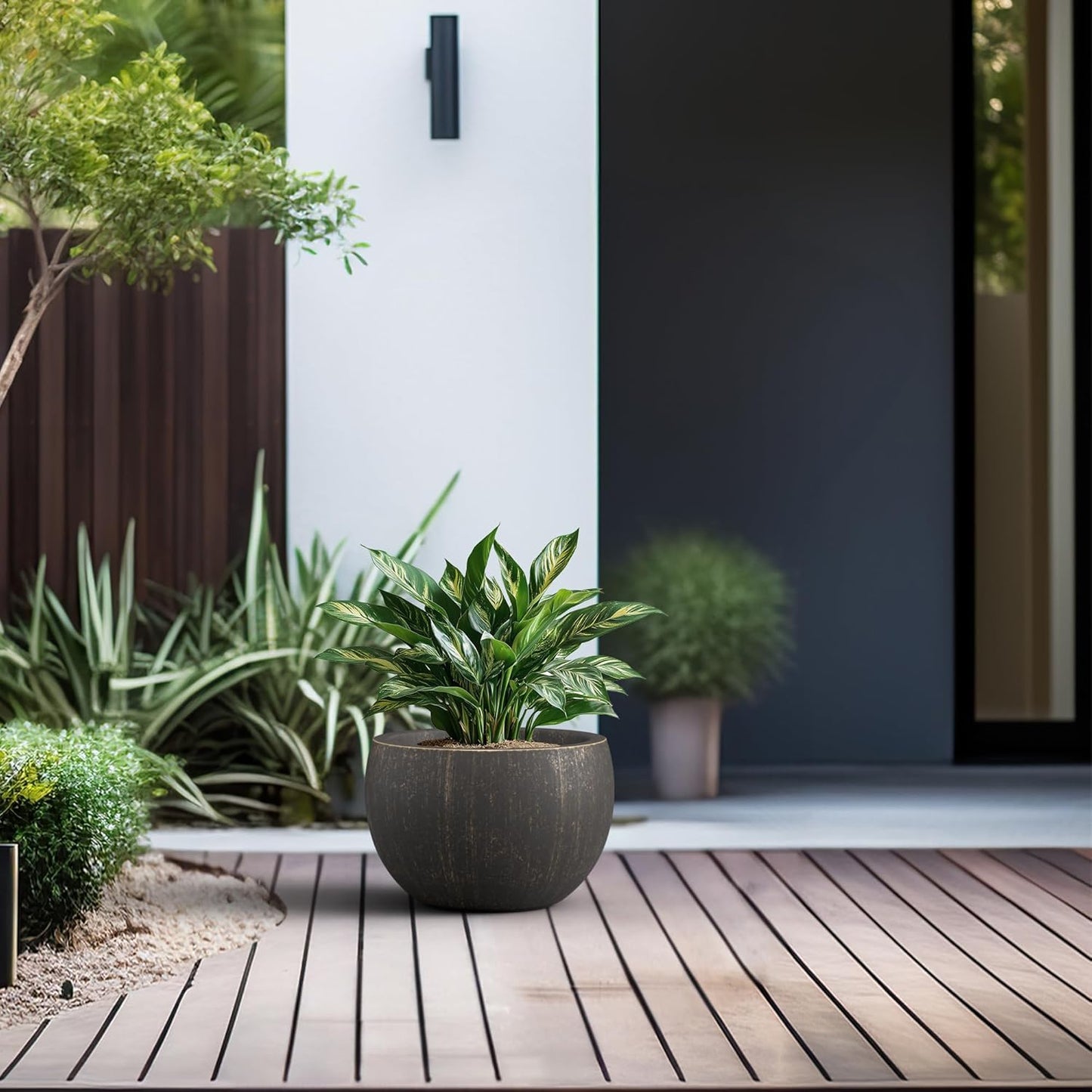 Kante 19.9" Dia Round Concrete Planter, Outdoor/Indoor Large Bowl Plant Pots with Drainage Hole and Rubber Plug for Garden Patio Balcony Home, Oil Rubbed Bronze